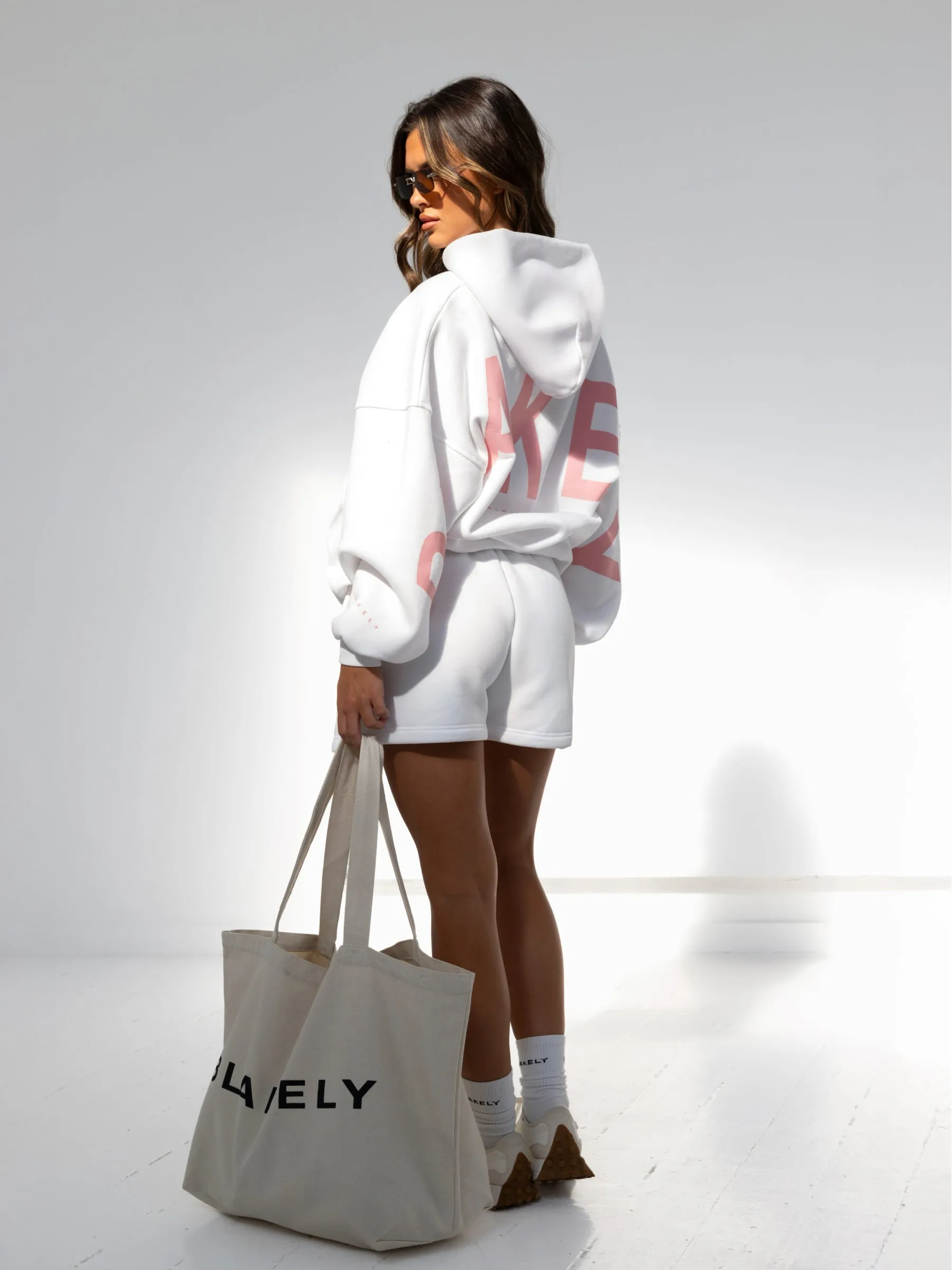 Isabel Oversized Hoodie - White & Pink earthy tone