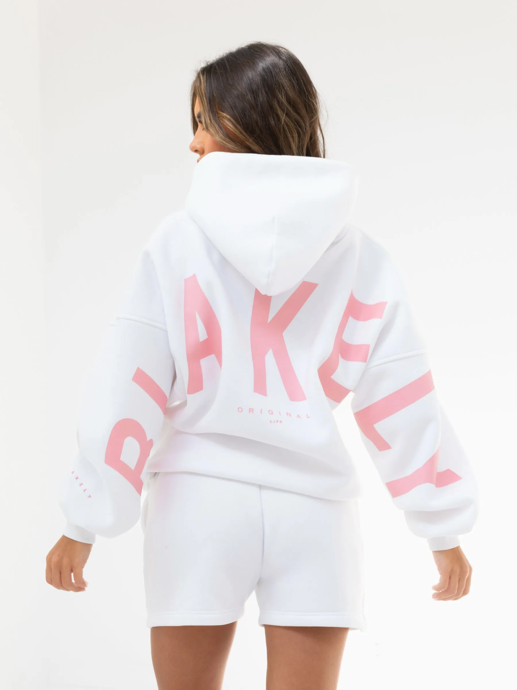 Bold colors Lightweight Midlayer Option Isabel Oversized Hoodie - White & Pink