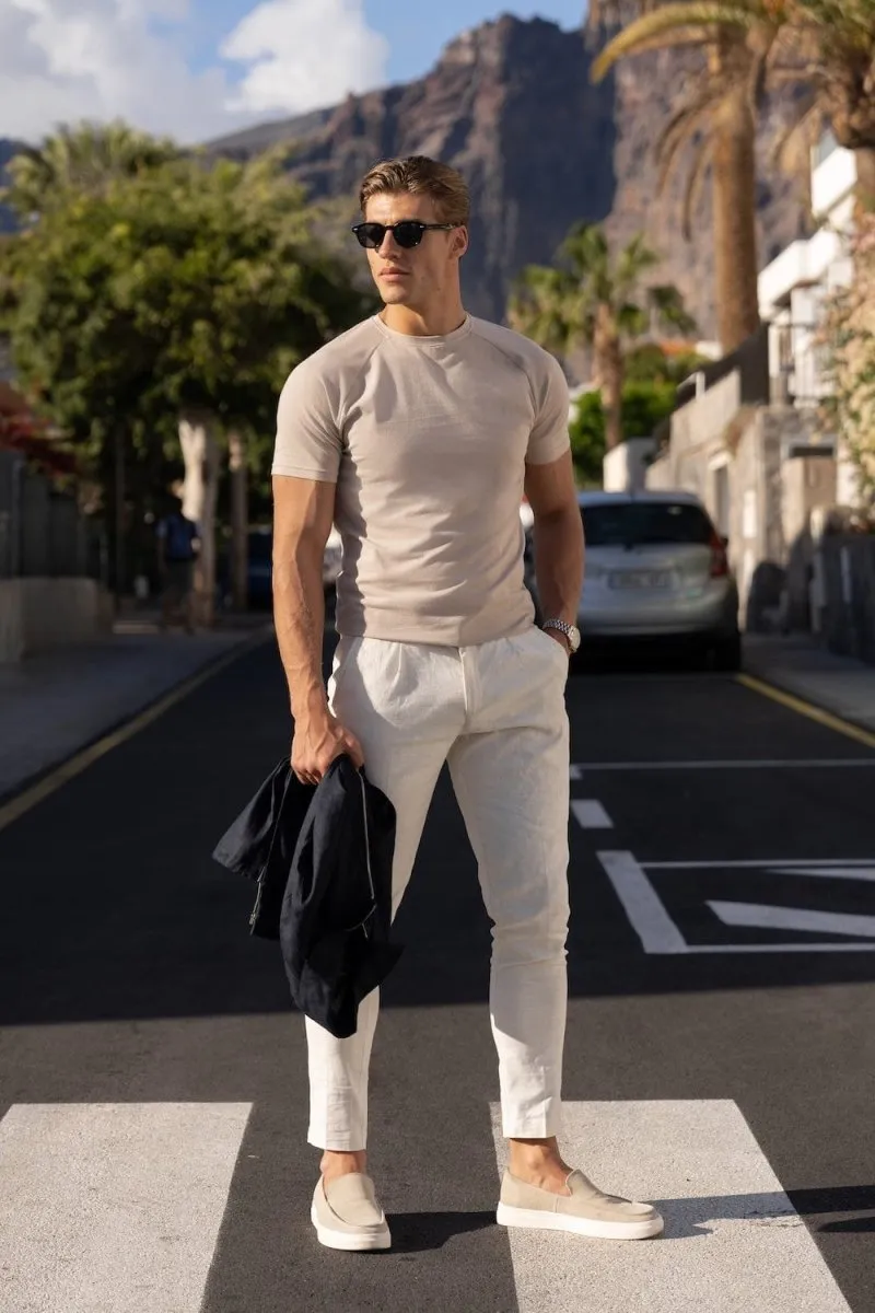 Comfortable and Chic Sporty and Stylish Athletic Fit T-Shirt in Sand