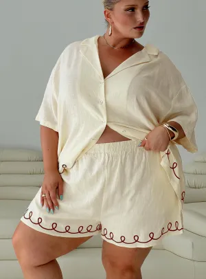 Gentle Breeze Jamari Linen Blend Shorts Cream / Brown Curve