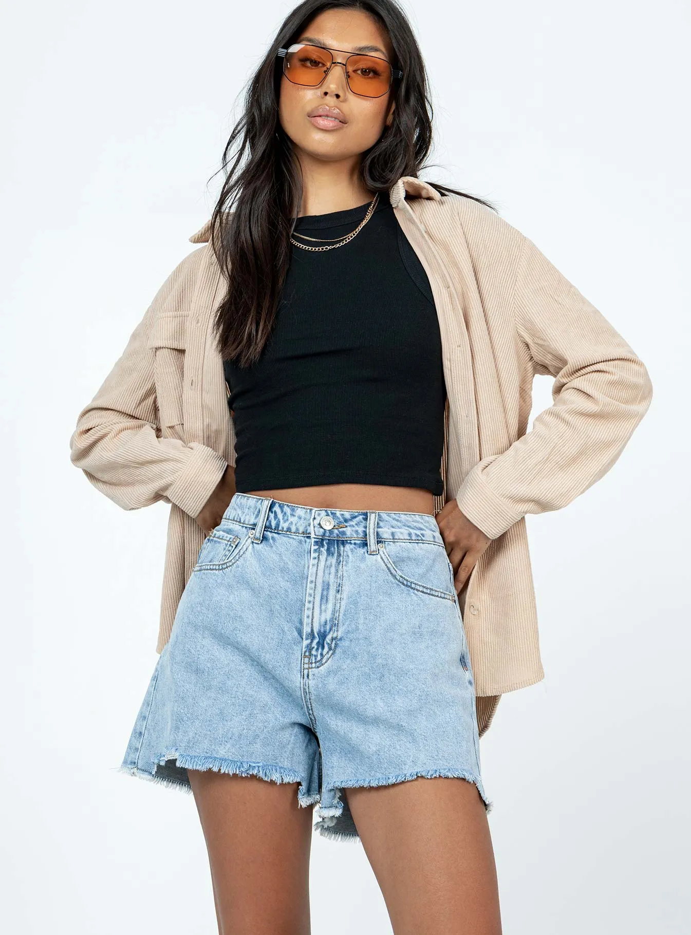 Permanent Crease Kaylan Light Wash Frayed Shorts Denim