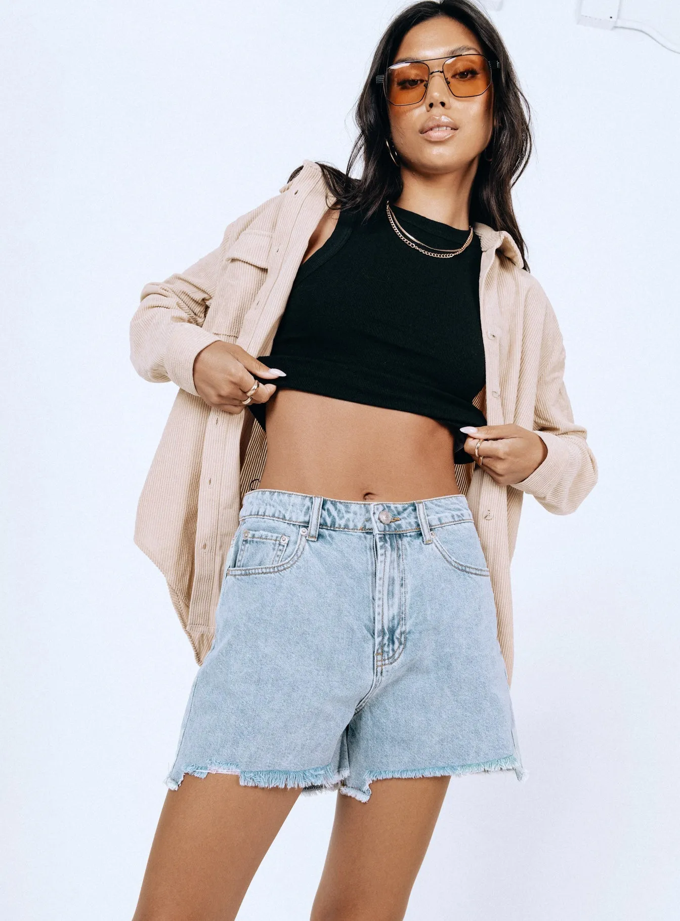 Kaylan Light Wash Frayed Shorts Denim Faith Core WaterRepellent