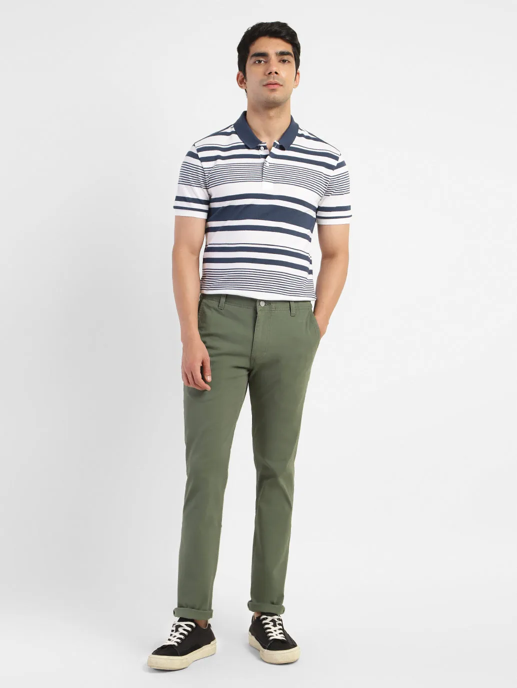 Men's Striped Polo T-shirt White Spring Collection Urban Style