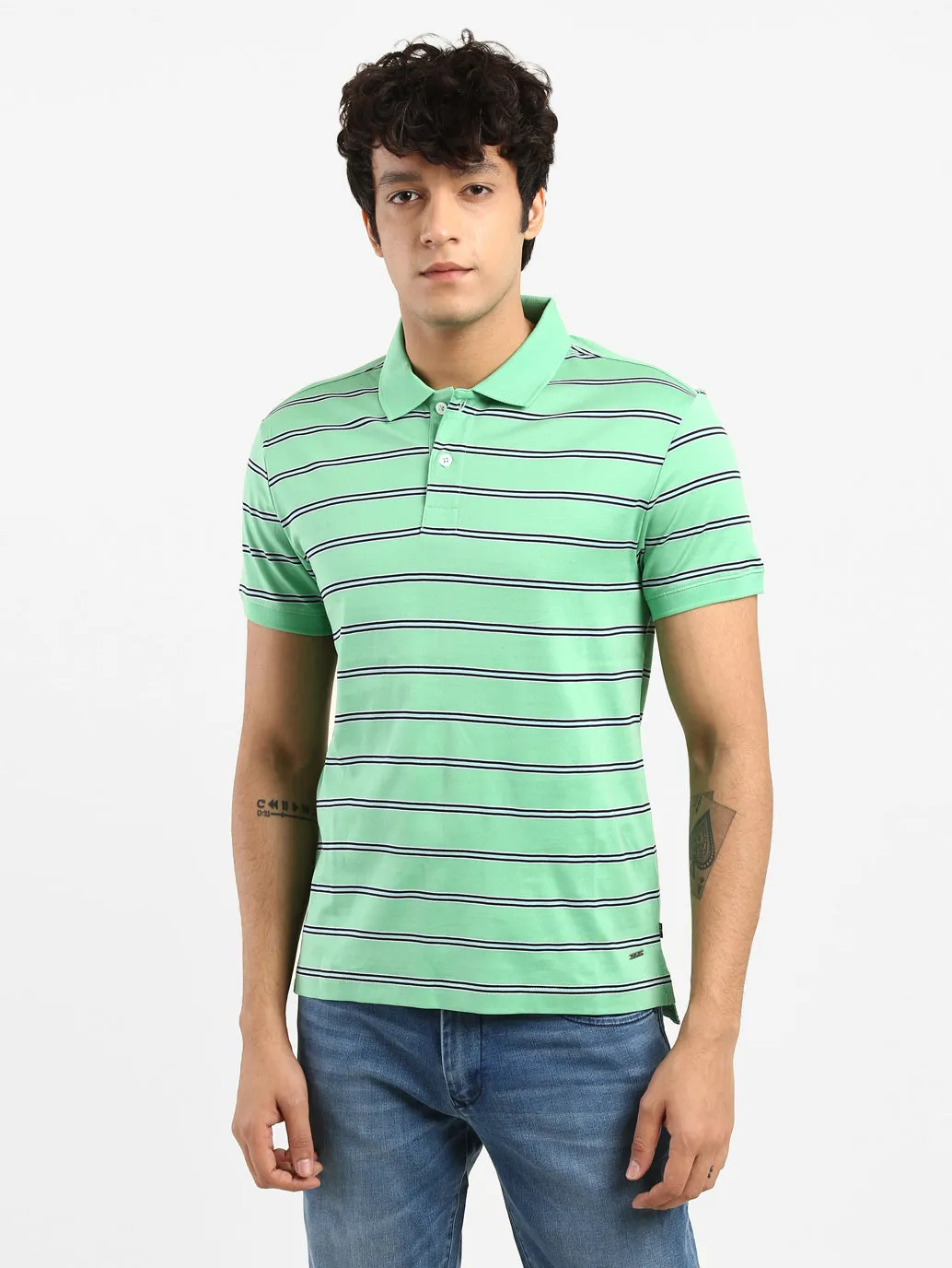 Men's Striped Polo T-shirt Club Event Soft Jersey Fabric