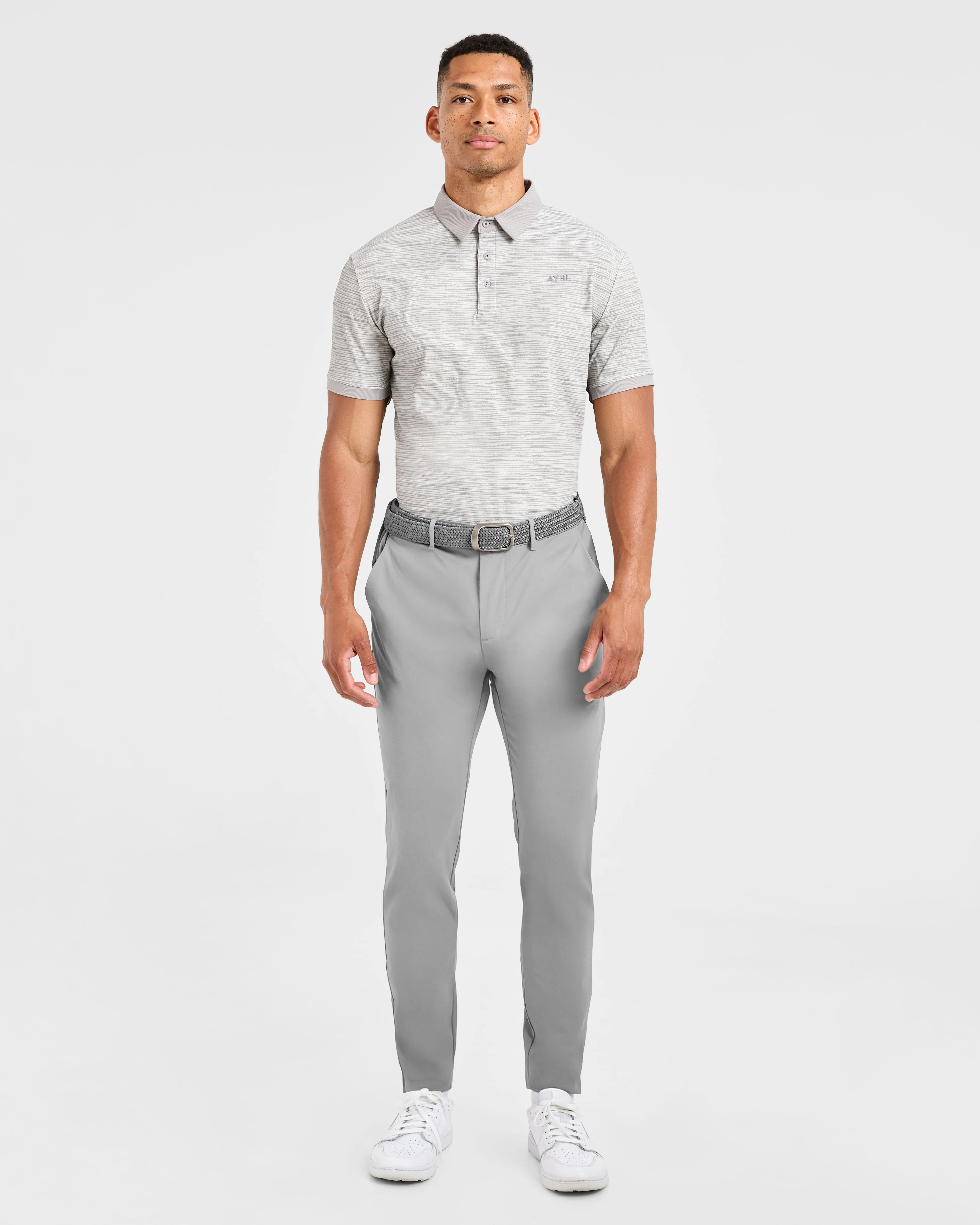 Precision Stripe Polo - Grey Trendy Casual GarmentWashed Texture