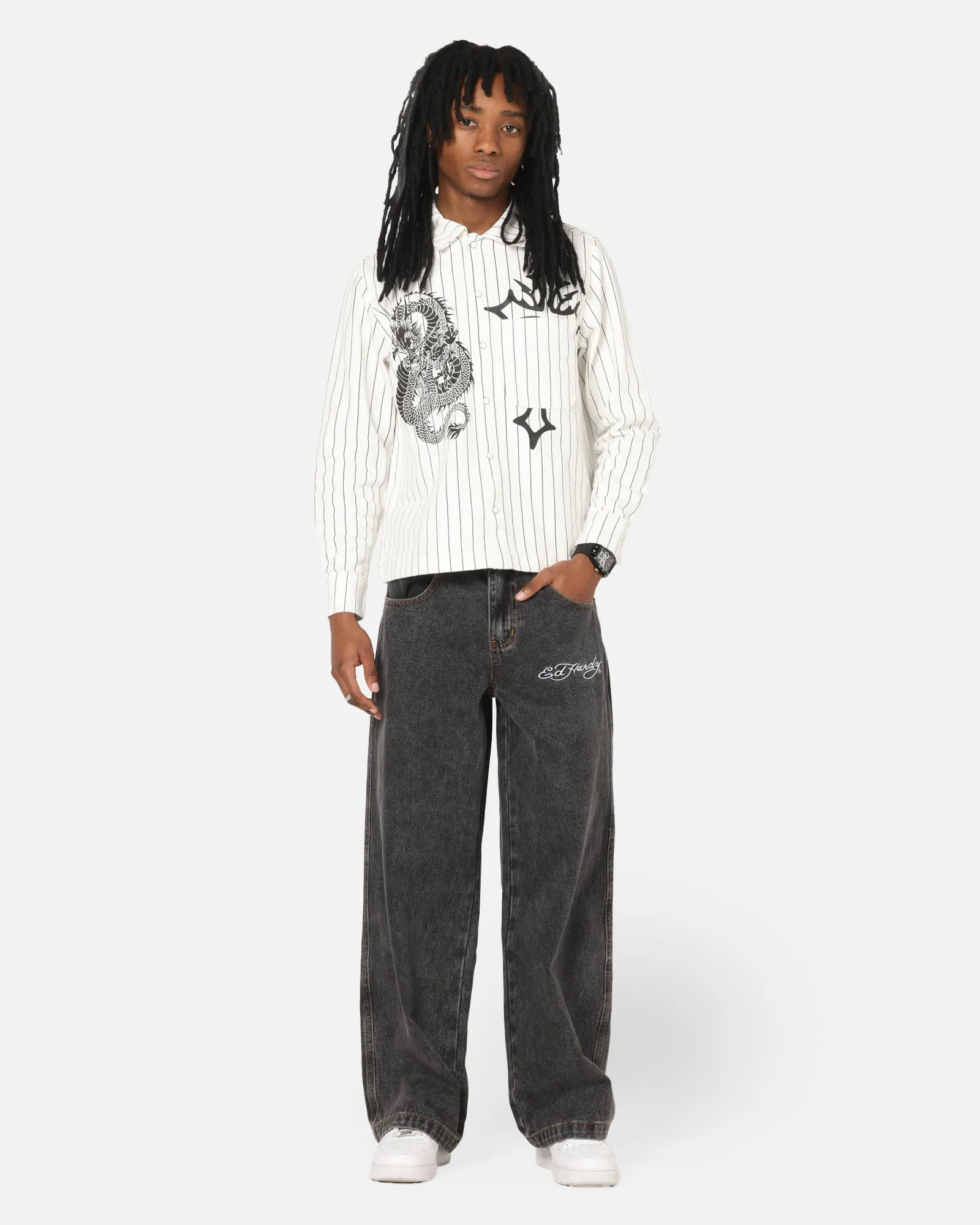 Office Wear Chill Outfit Date Night Modern Shopping Day Ed Hardy Wide Leg Jeans Black
