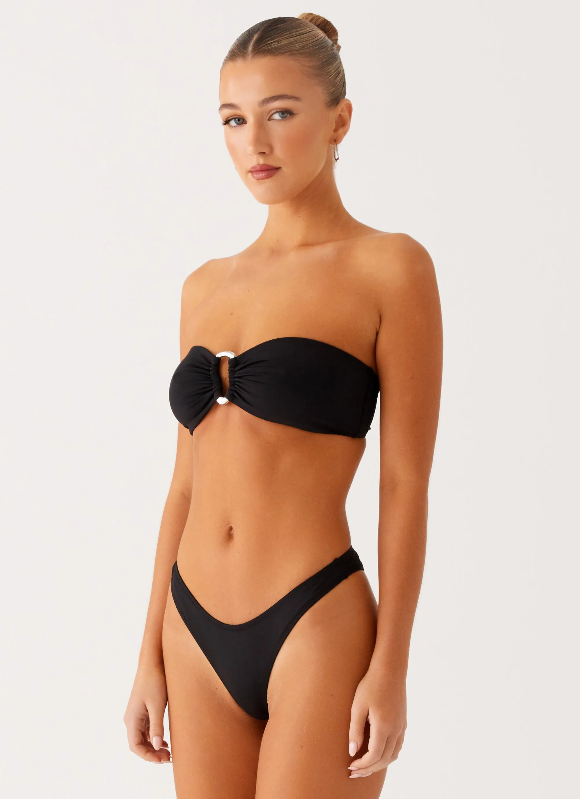 Cuba Strapless Bikini Top - Black Durable Elastic Edging Neon-Brights