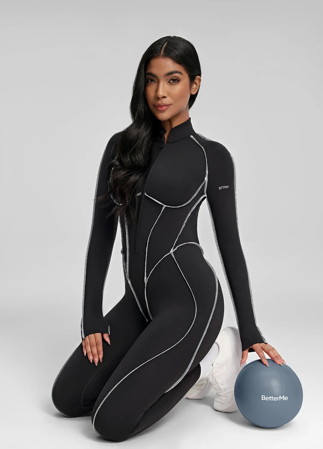 Contour Stitch Catsuit Breathable Office Home Girl