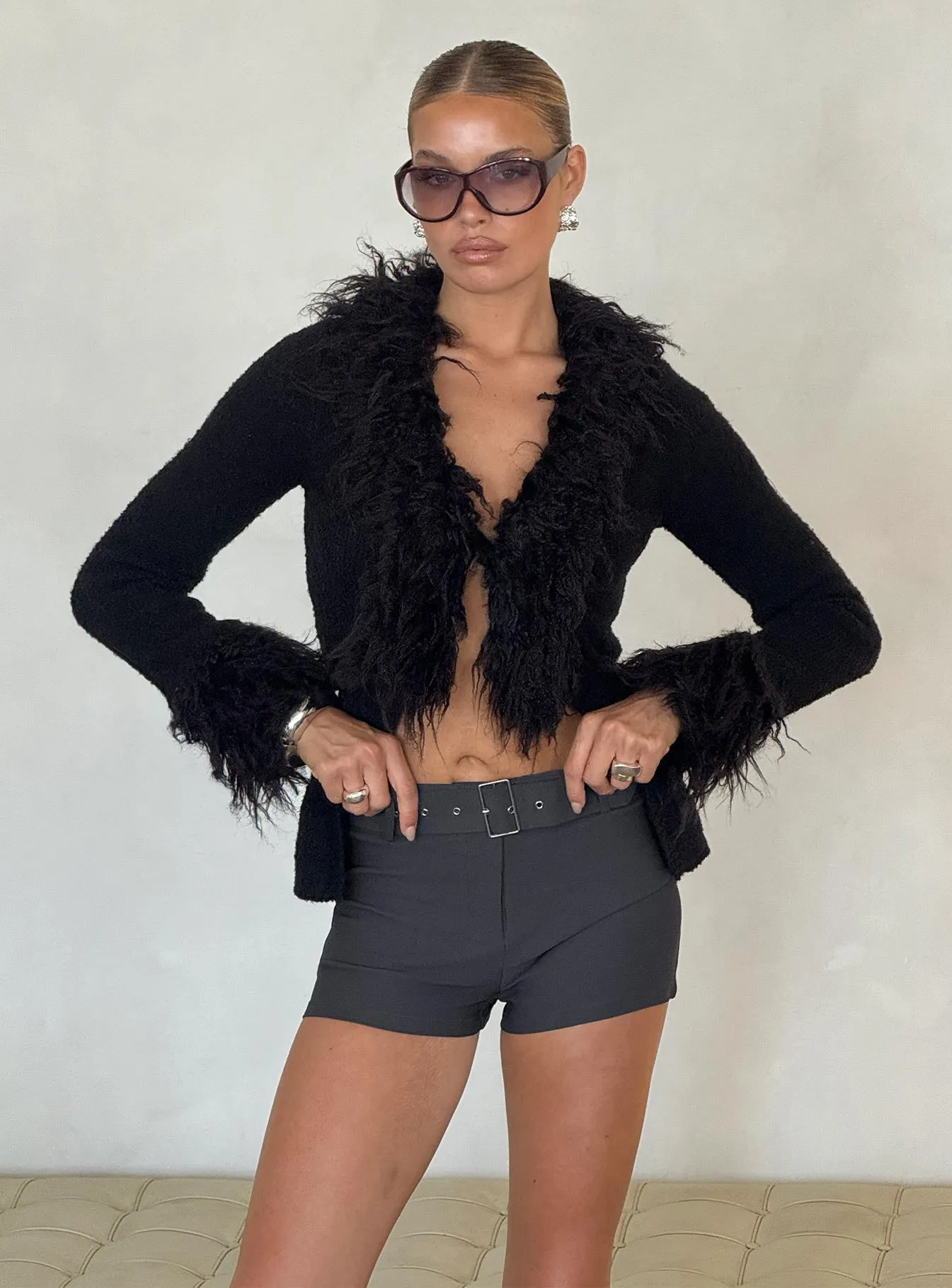 Flexible Waistband Titanium Belted Micro Short Charcoal