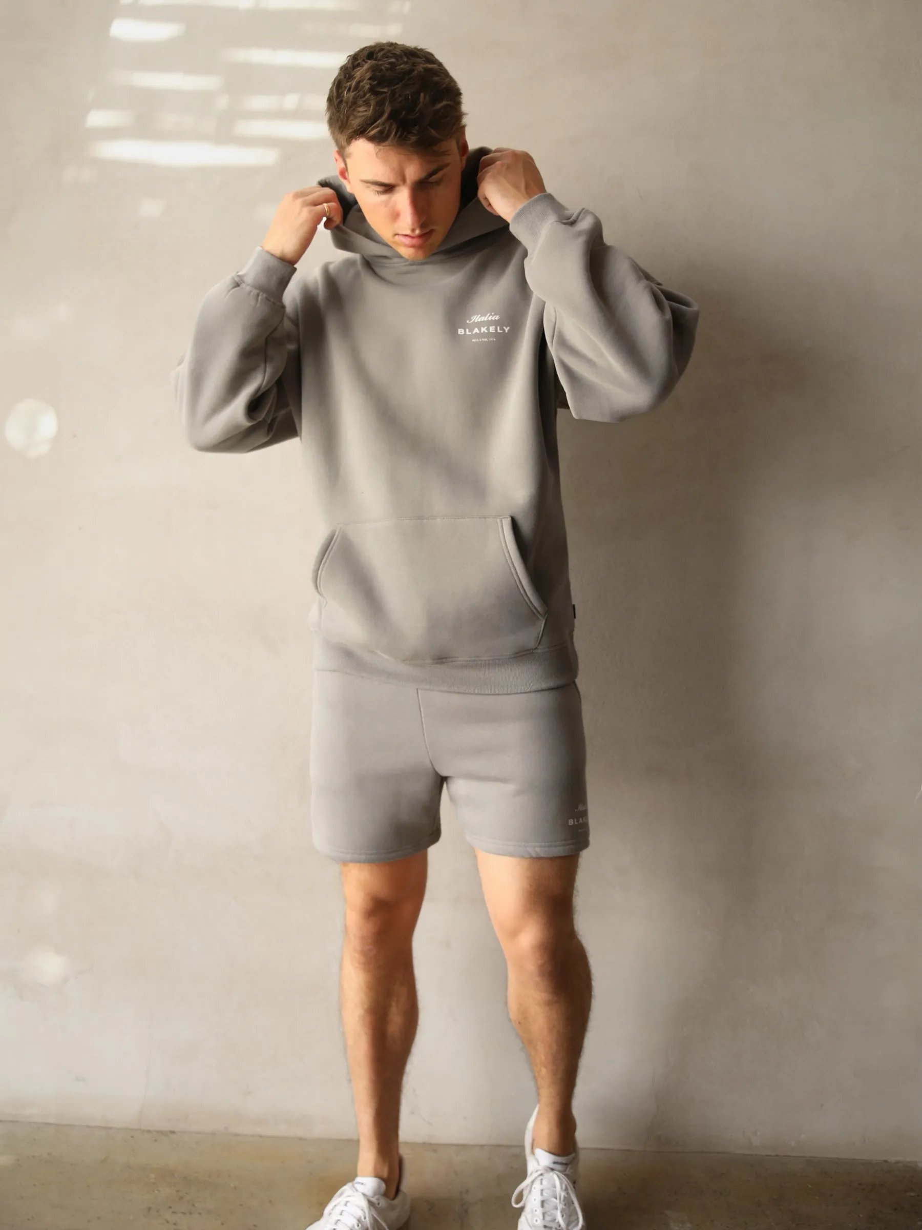Elastic hem Swimming wear Italia Relaxed Hoodie - Stone Grey