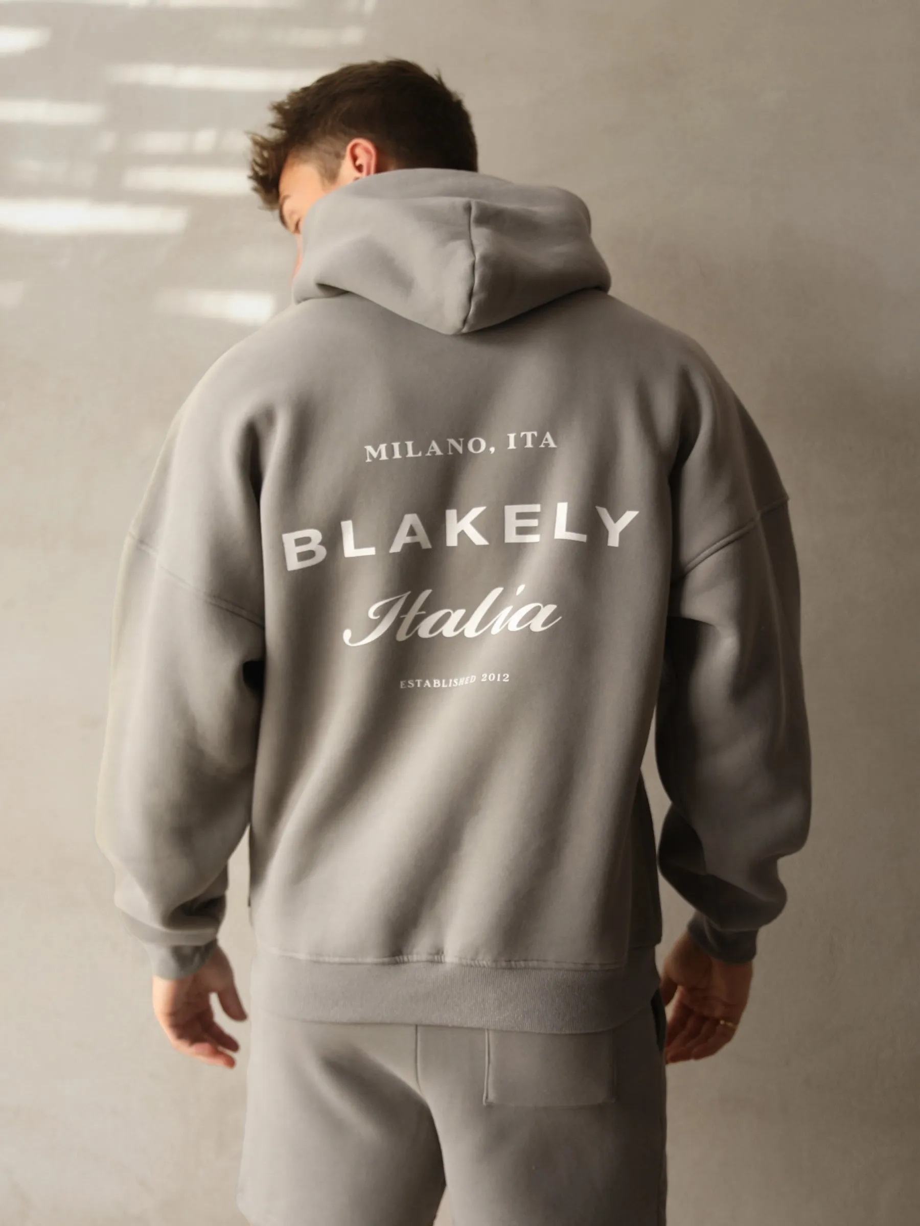 Minimalist Trim Italia Relaxed Hoodie - Stone Grey