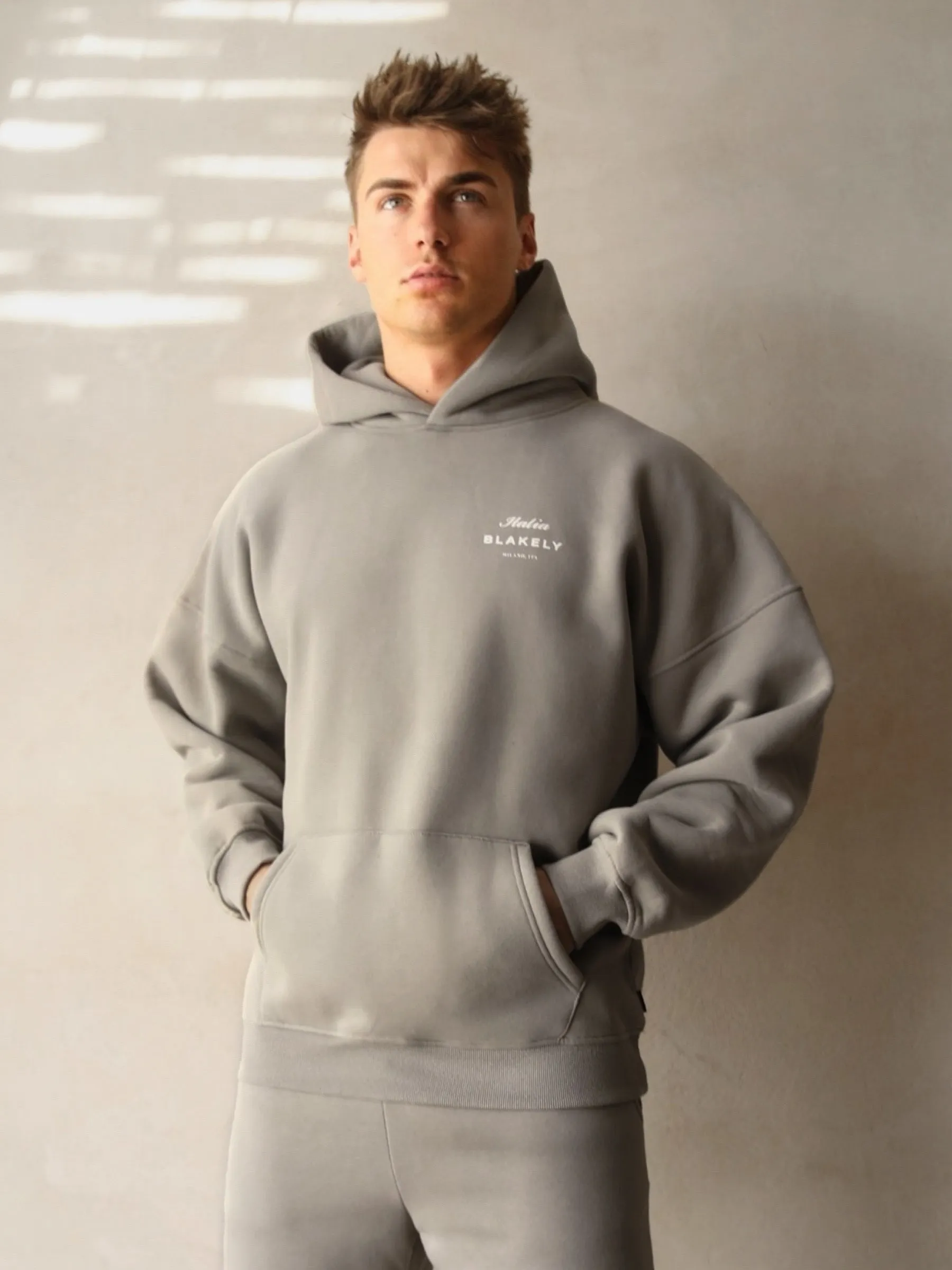 Italia Relaxed Hoodie - Stone Grey Hedgehog like Seamless Side Panels