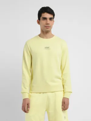 Soft Inner Lining Adjustable Men's Solid Yellow Crew Neck Sweatshirt