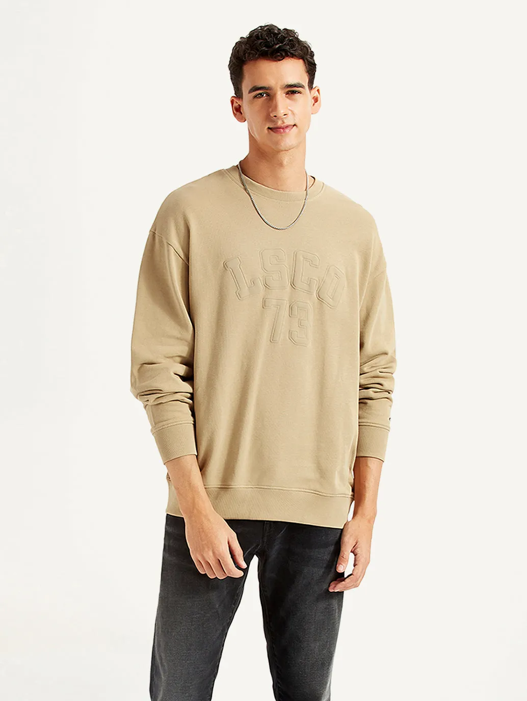 Eid wear Travel Outfit Men's Typographic Beige Crew Neck Sweatshirt