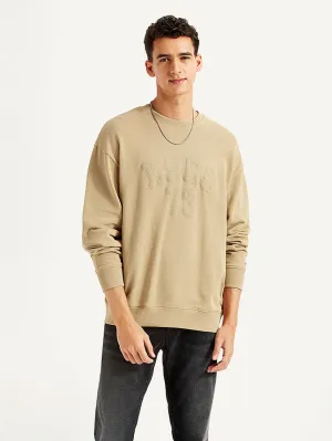 Snowboarding wear Men's Typographic Beige Crew Neck Sweatshirt