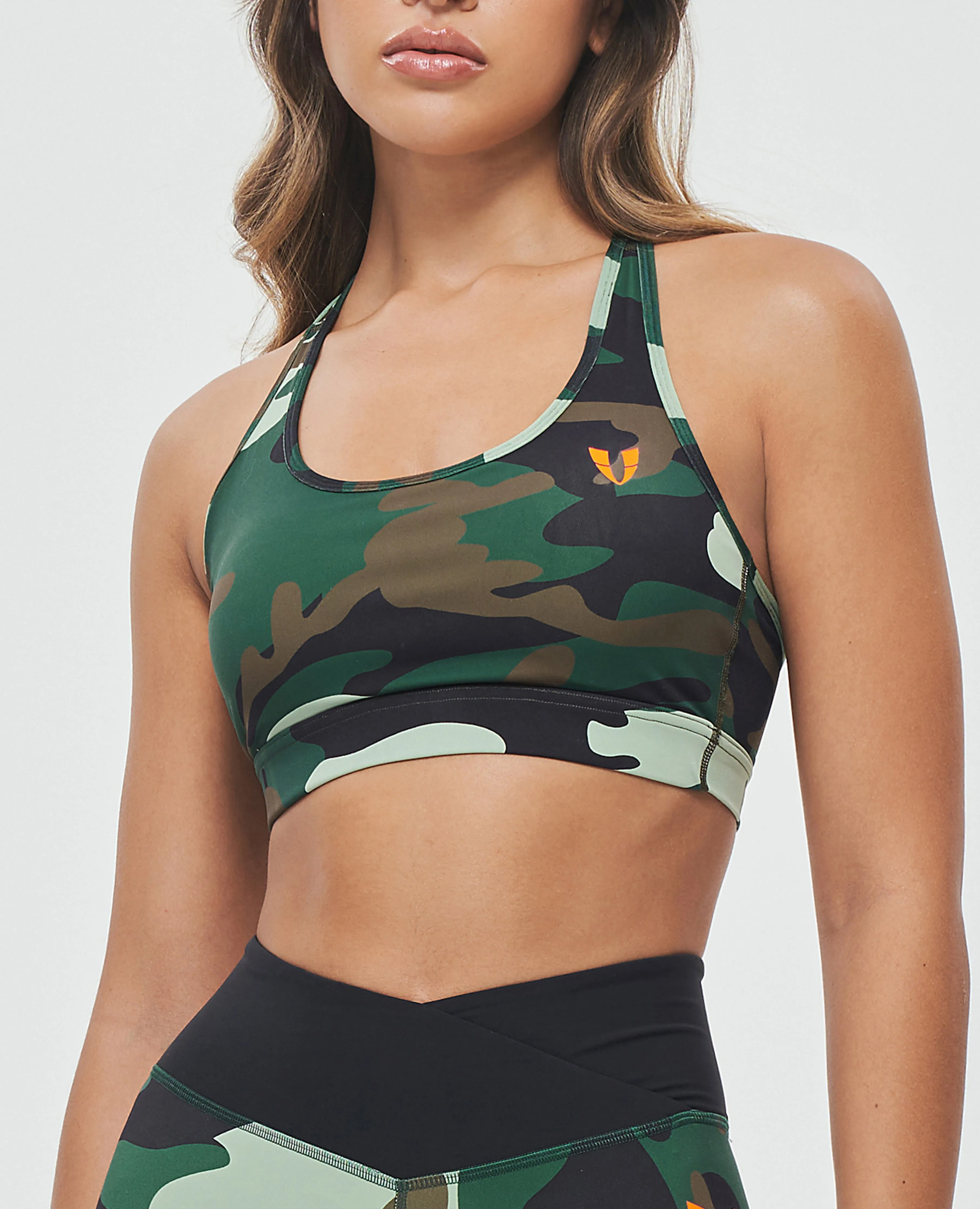 Adjustable band Power Sports Bra - Green Camo