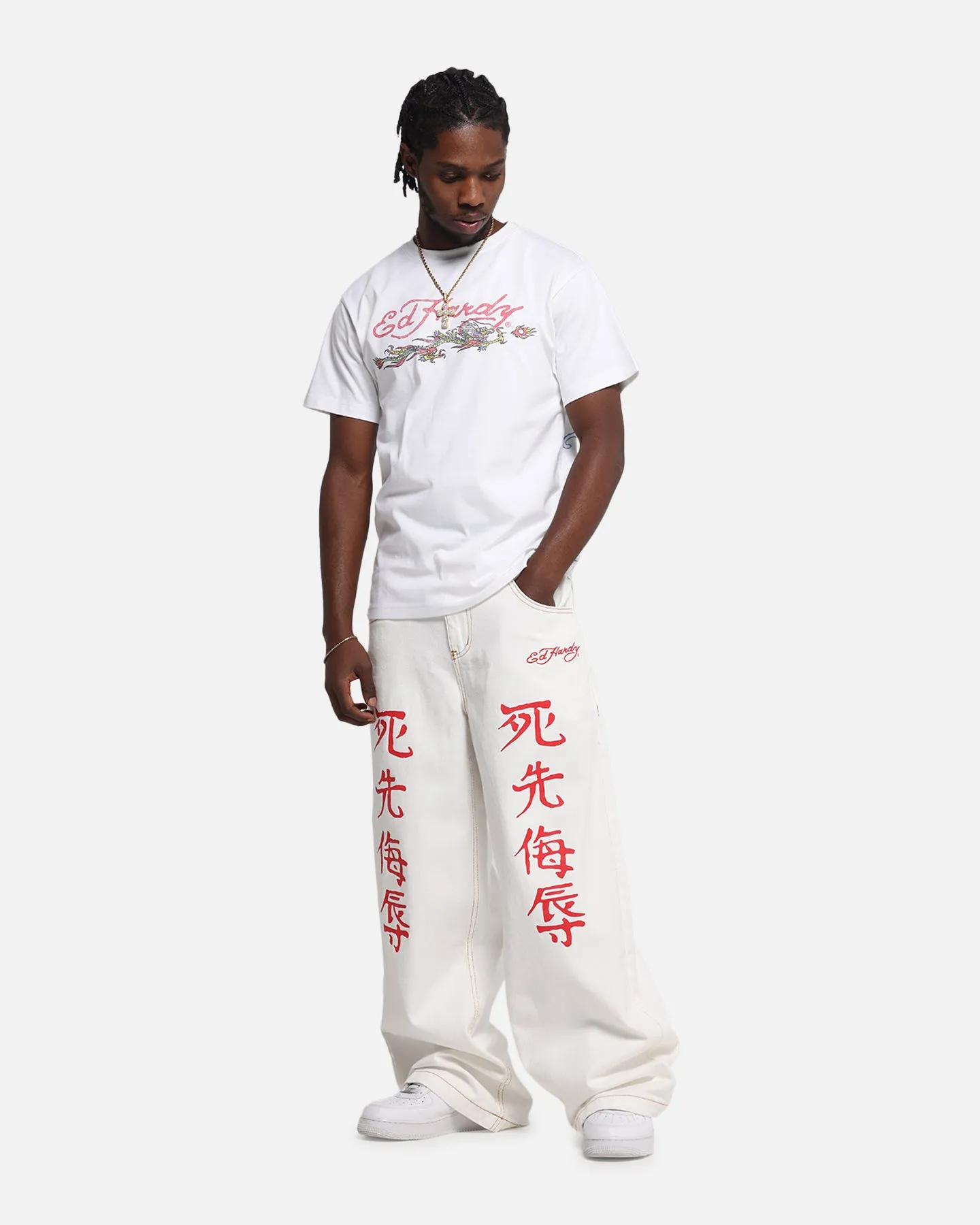 Ed Hardy Death Before Dishonour Jeans Off White Autumn Days Outdoor Enthusiast Streetwear Fan
