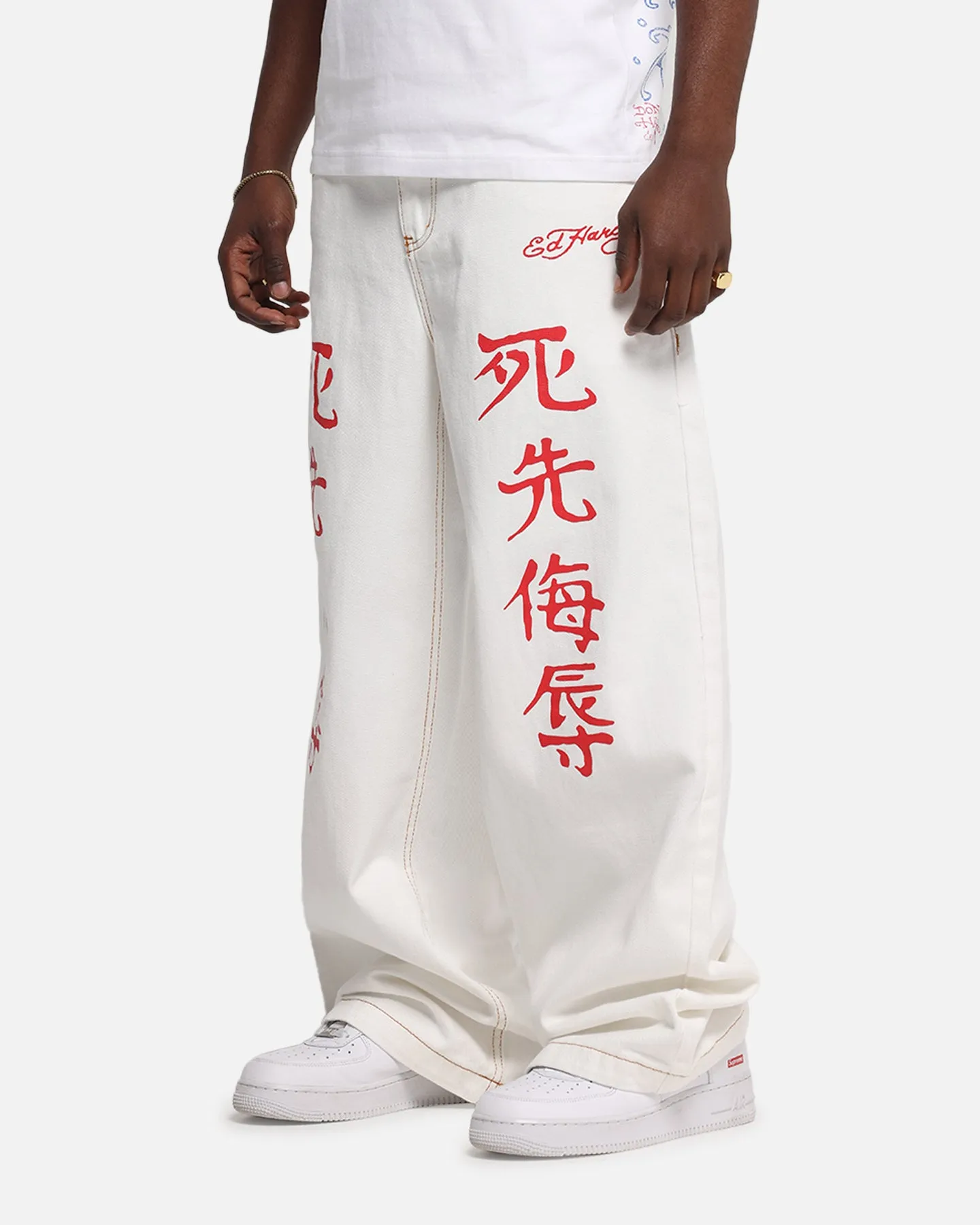 Ed Hardy Death Before Dishonour Jeans Off White All Body Fit