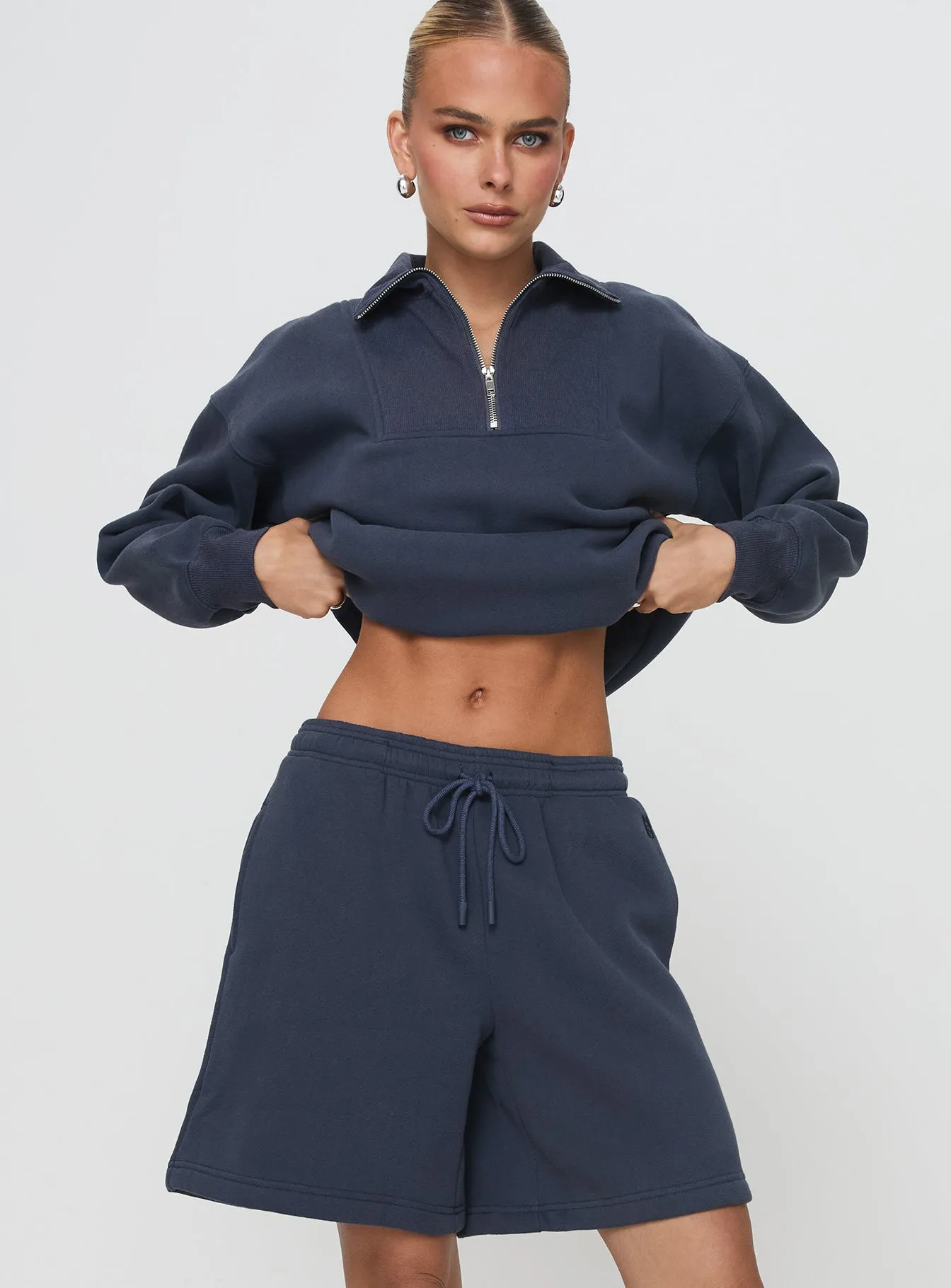 Dream Fleece Longline Shorts Navy EcoFriendlyMaterial SoftTouchFinish