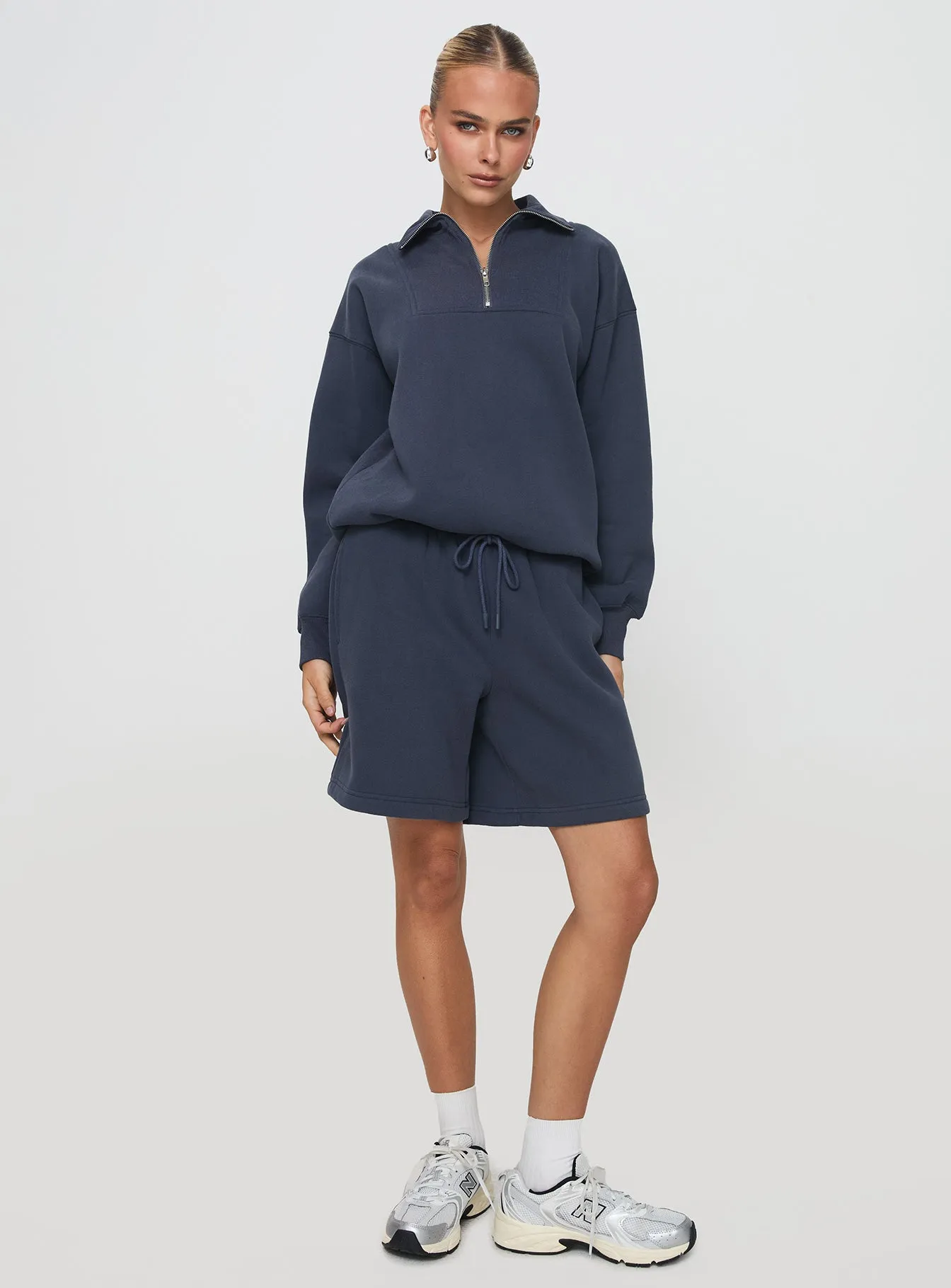 River Core KnotFree Tailoring Dream Fleece Longline Shorts Navy