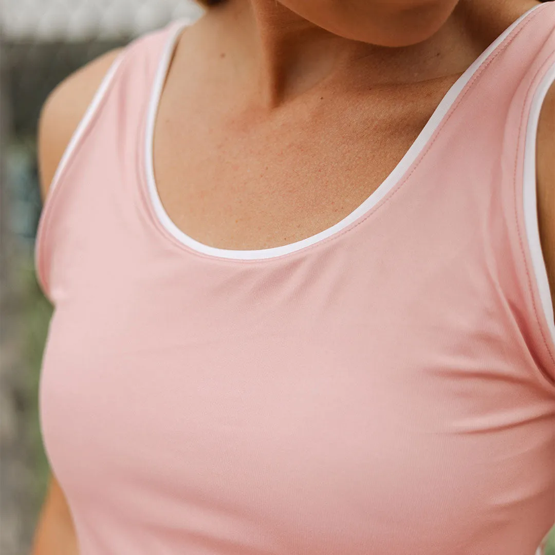 Doubles Tennis Dress, Pink Bliss/White NonSlip Grips LowMaintenance