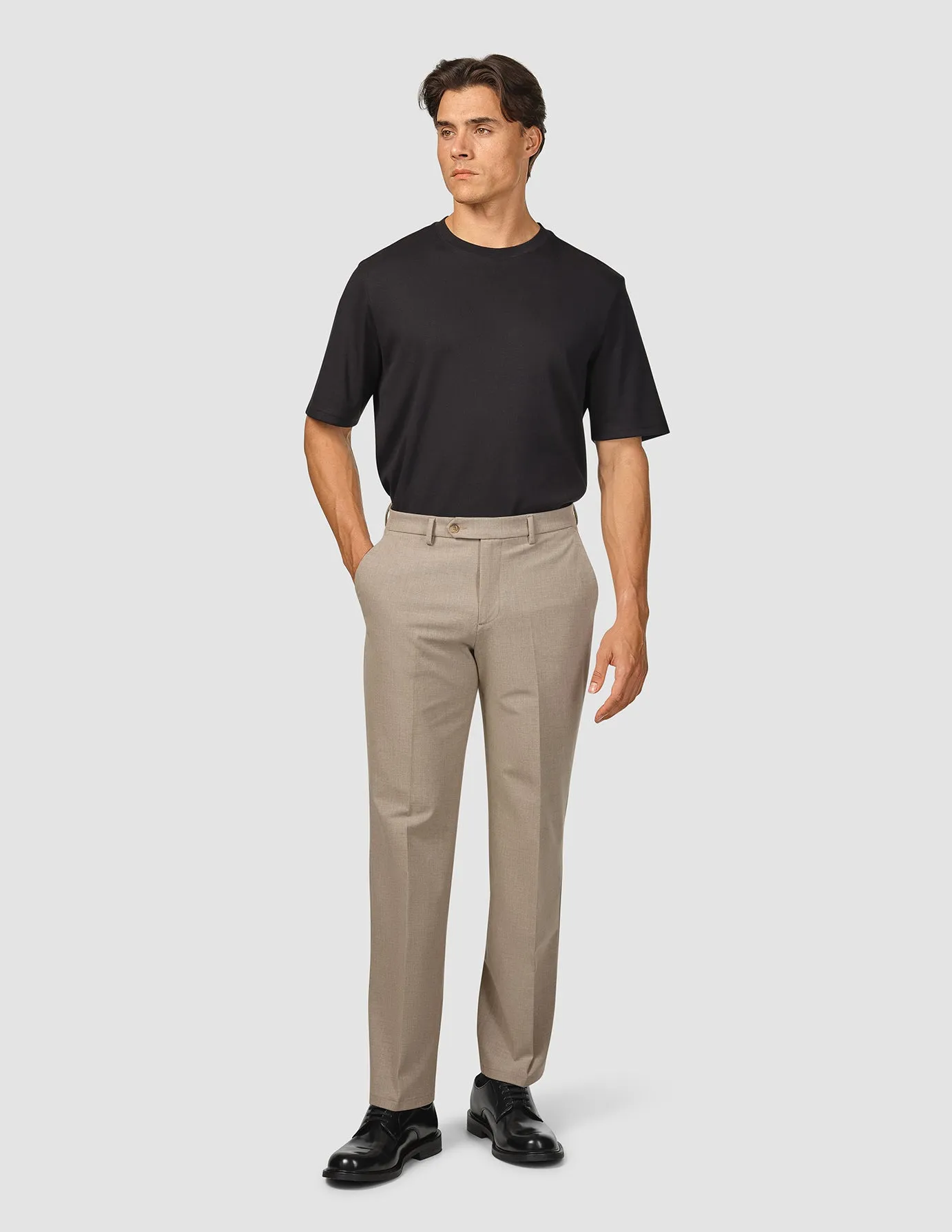 Adjustable Waist Essential Suit Pants Relaxed Fit Beige Melange