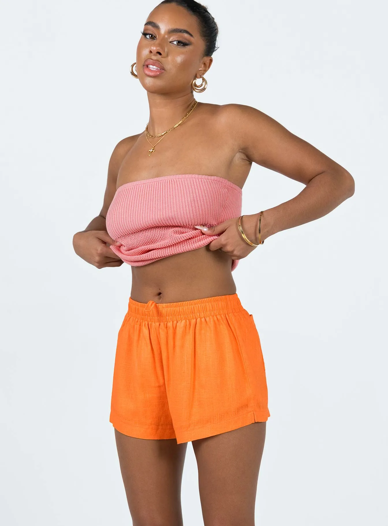 Camera Glow Aerated Seam Placement Beach House Shorts Orange