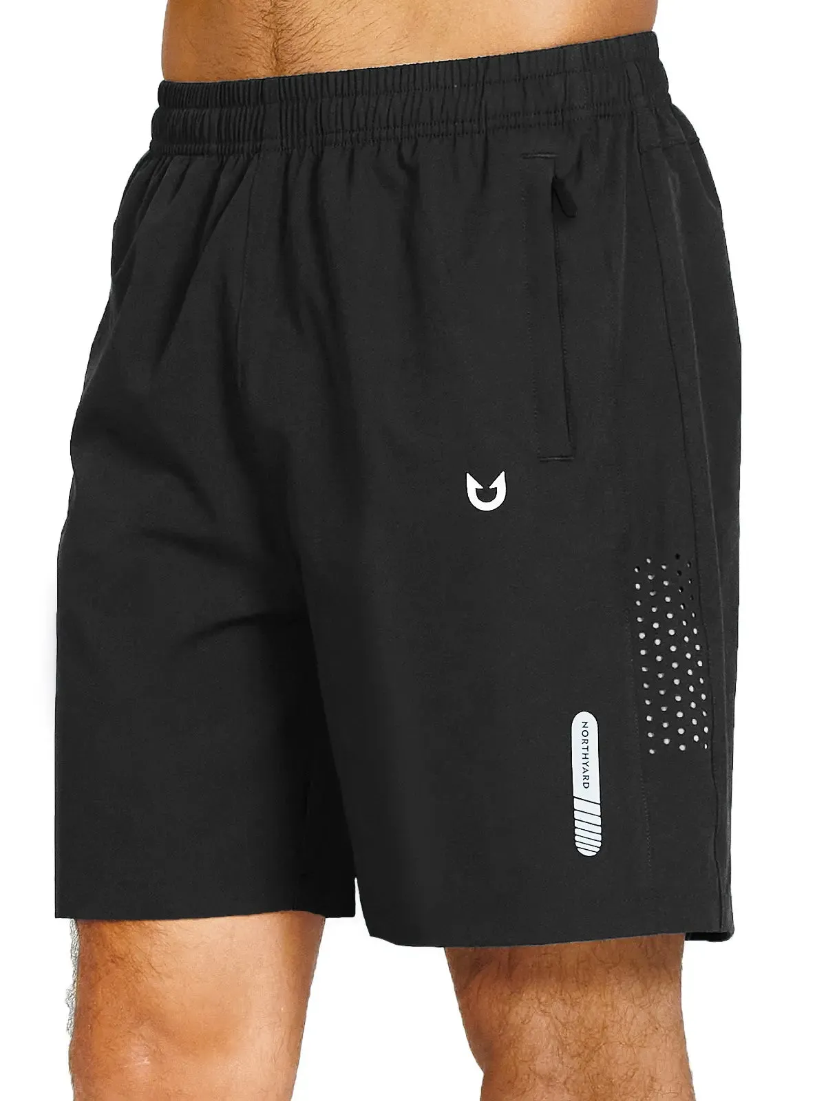 Men's Athletic Workout 7 Inch Gym Shorts with Zipper Pocket for Hiking Clean Fit embroidery work