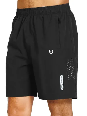 Men's Athletic Workout 7 Inch Gym Shorts with Zipper Pocket for Hiking Clean Fit embroidery work