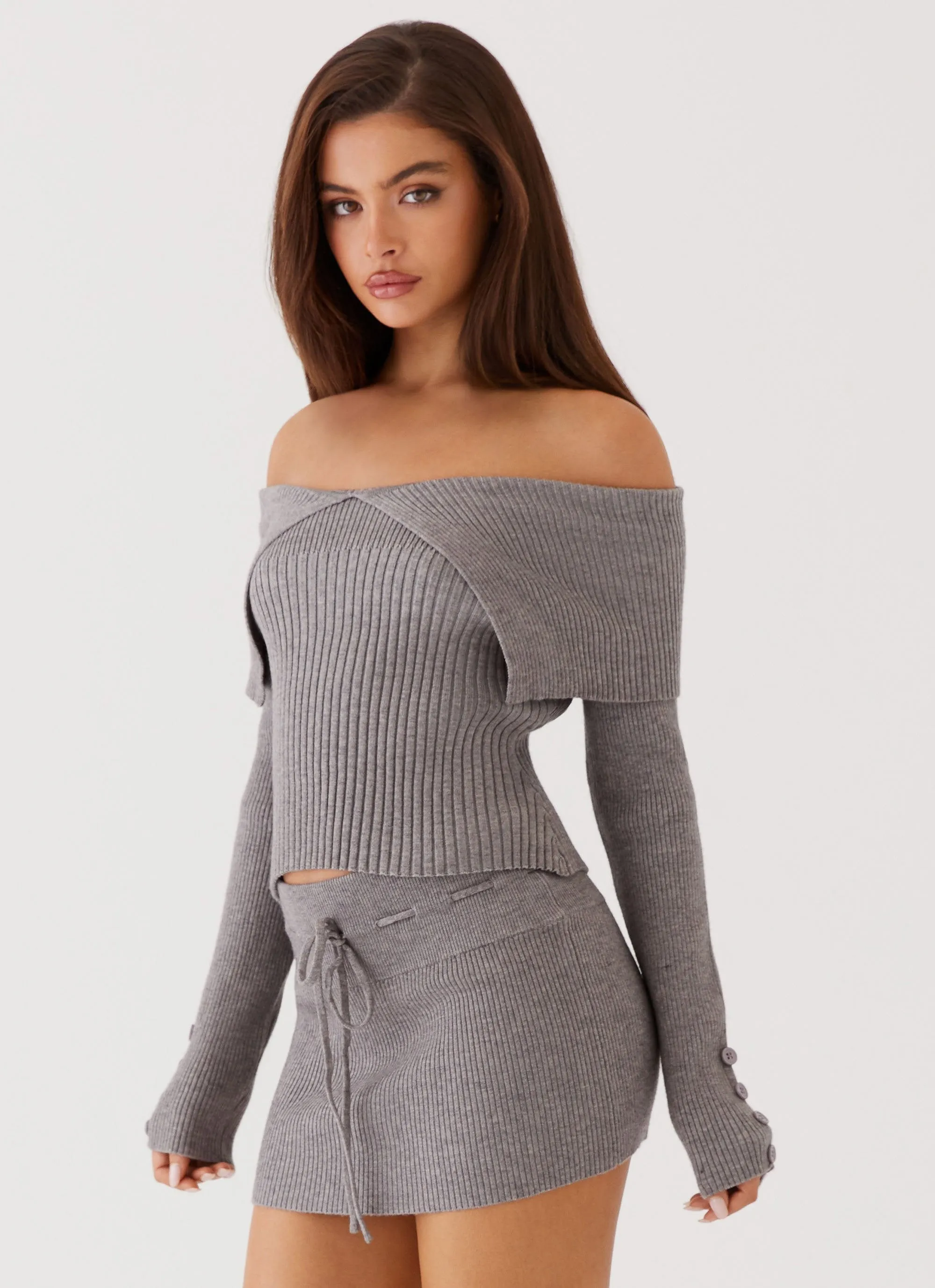 Lace-Edge Maura Low Rise Mini Skirt - Charcoal