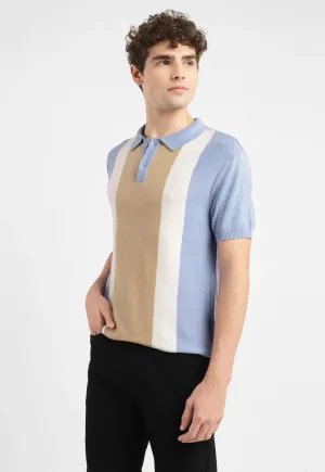 Breathable Material SweatResistant Inner Layer Men's Colorblock Blue Polo Collar Sweater