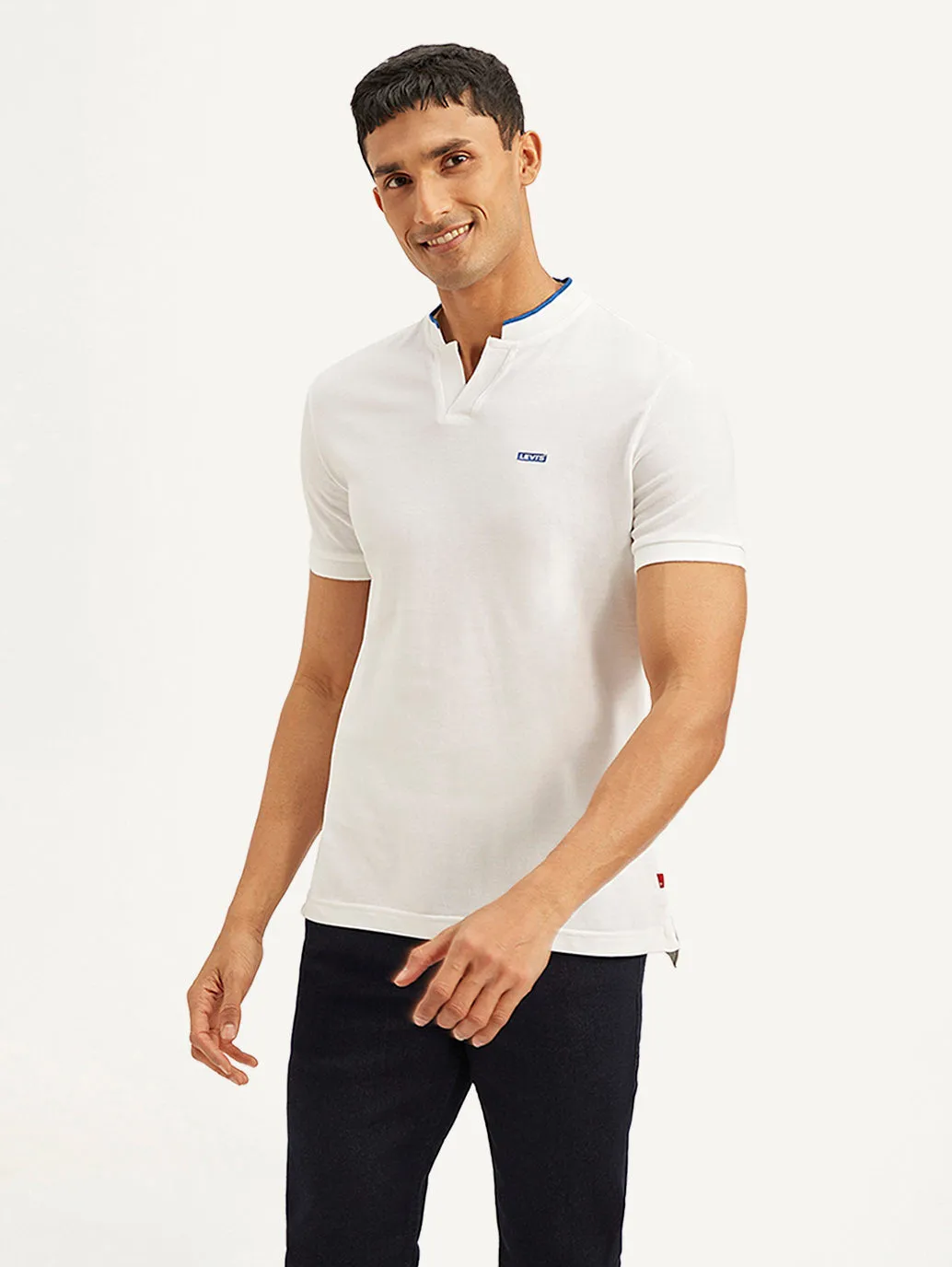 Men's Solid Slim Fit Polo T-shirt Collar Stay Slots