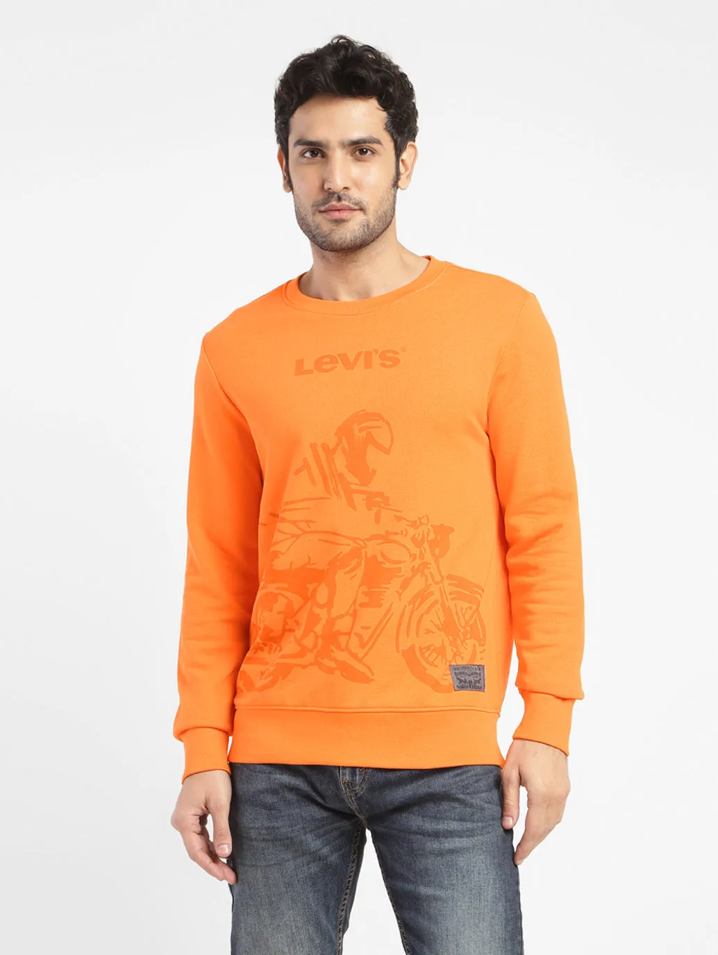 Men's Graphic Print Crew Neck Sweatshirt Orange Nursing wear Non Restrictive Cut
