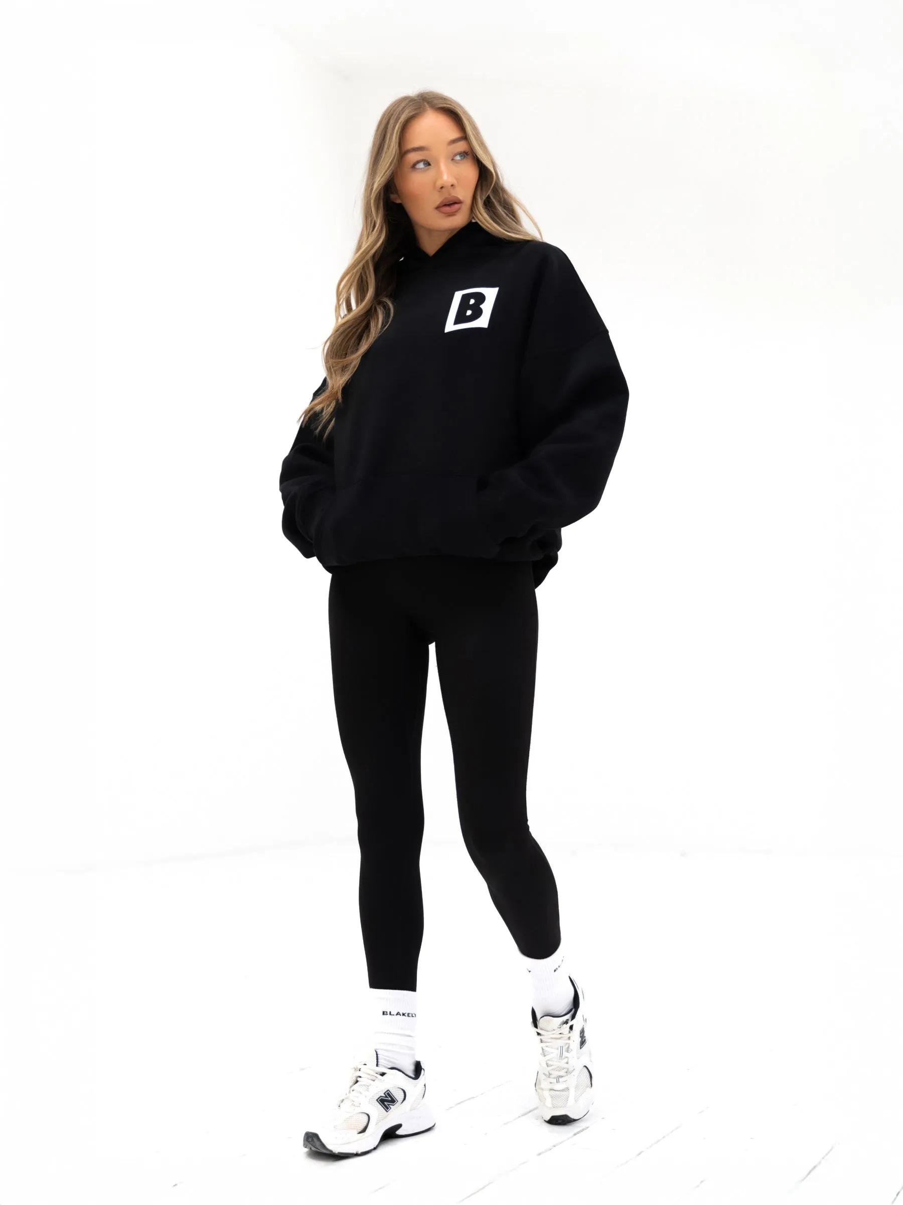 Dad Uniform Adjustable Cuffs Offset Oversized Hoodie - Black