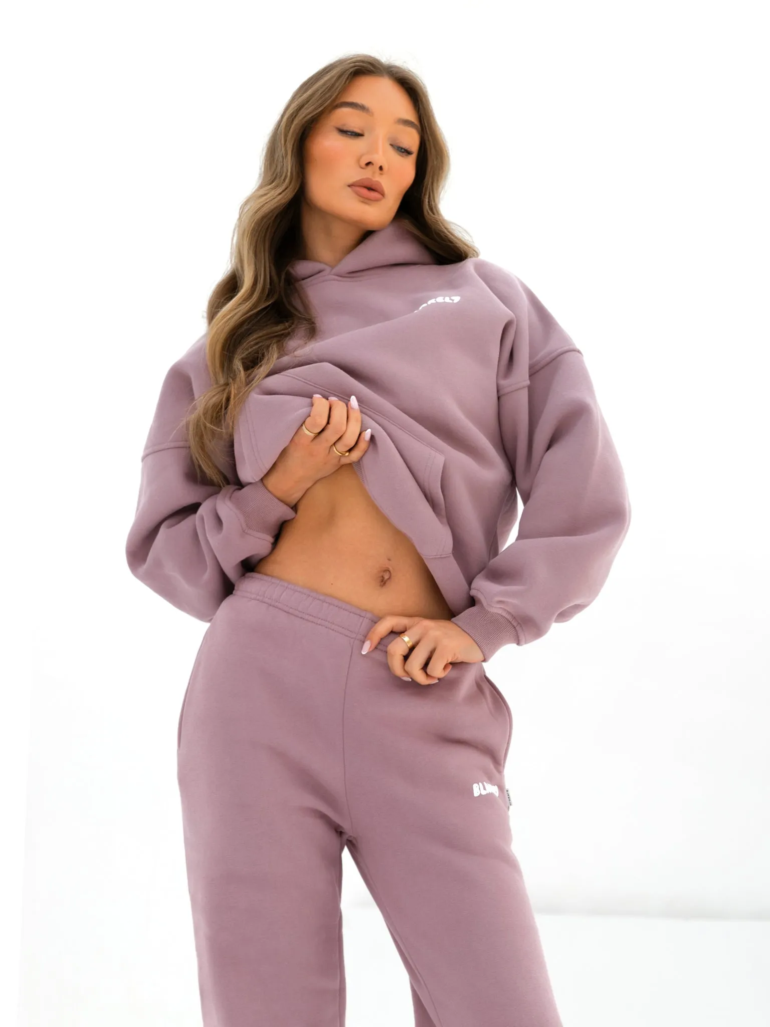 Four Way Stretch Cloud Print Oversized Hoodie - Dusty Pink