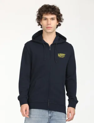 Men's Solid Navy Hooded Sweatshirt thermal fabric