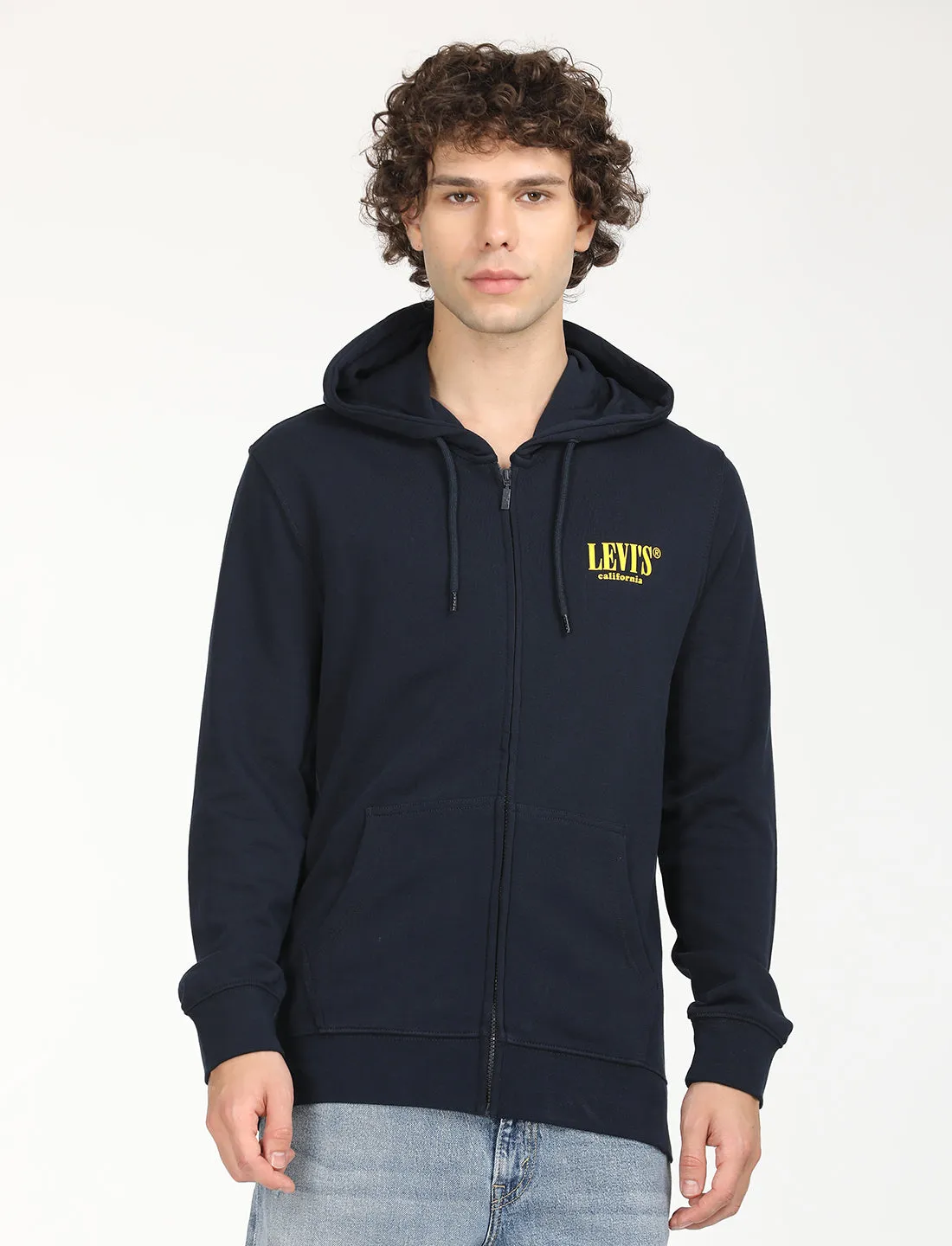 Men's Solid Navy Hooded Sweatshirt thermal fabric