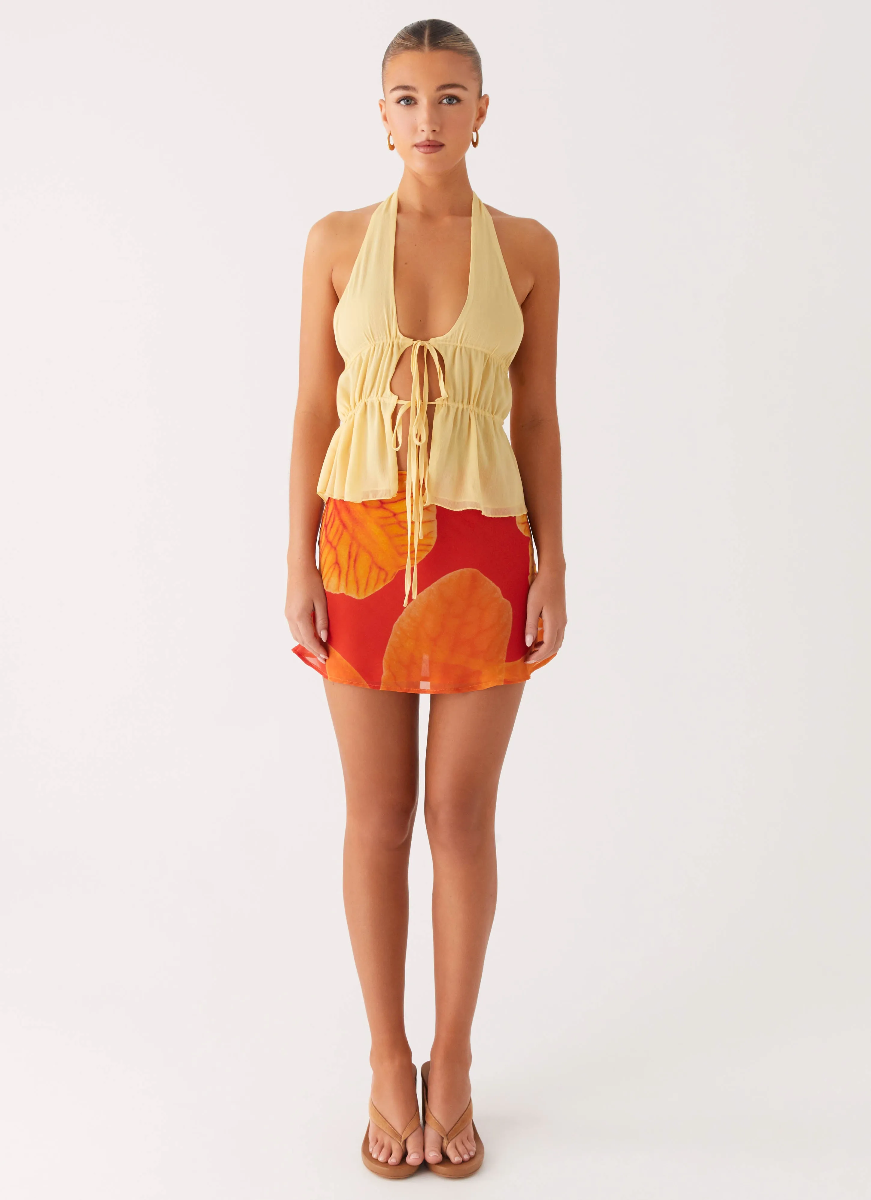 Breezy Palms Mini Skirt - Serene Orange Bright Vibe Sophisticated Style