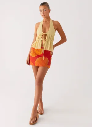 Vibrant Look Stretch-Recovery Breezy Palms Mini Skirt - Serene Orange