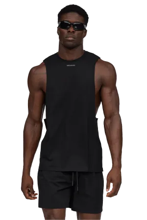 Antimicrobial Fabric Adjustable Hook Closure Flex Fit Elastic Edging DROP ARM TANK V-GRAPHIC - Black