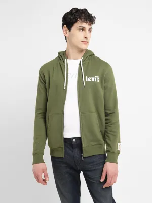 Eastern style Warm Fabric Men's Solid Green Hooded Sweatshirt
