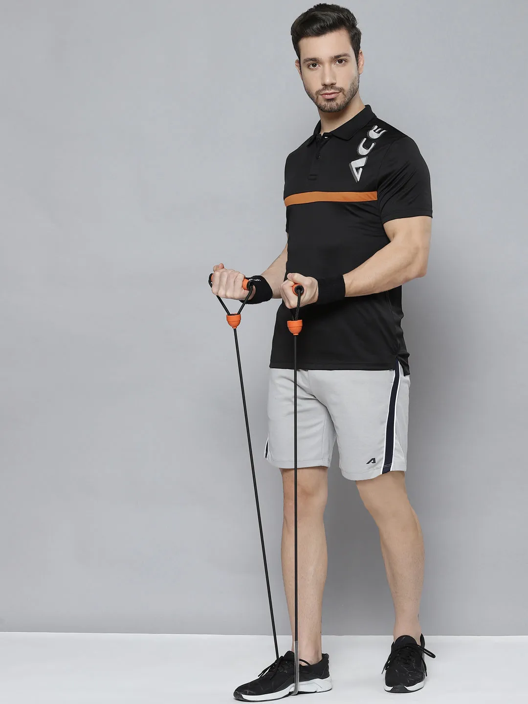 Alcis Men Black Brand Logo Printed Polo Collar T-shirt Lightweight Knit ZeroIrritation Seams