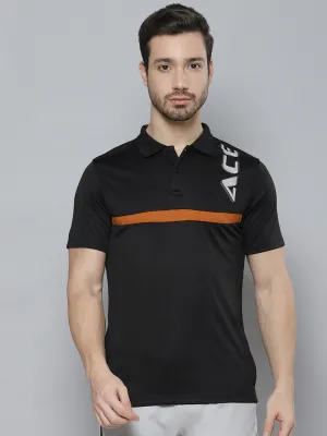 Summer Golf Alcis Men Black Brand Logo Printed Polo Collar T-shirt