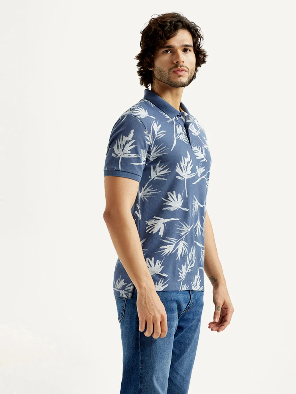 Preppy Style Classic Neckline Men's Pure Cotton Slim Fit Polo T-shirt