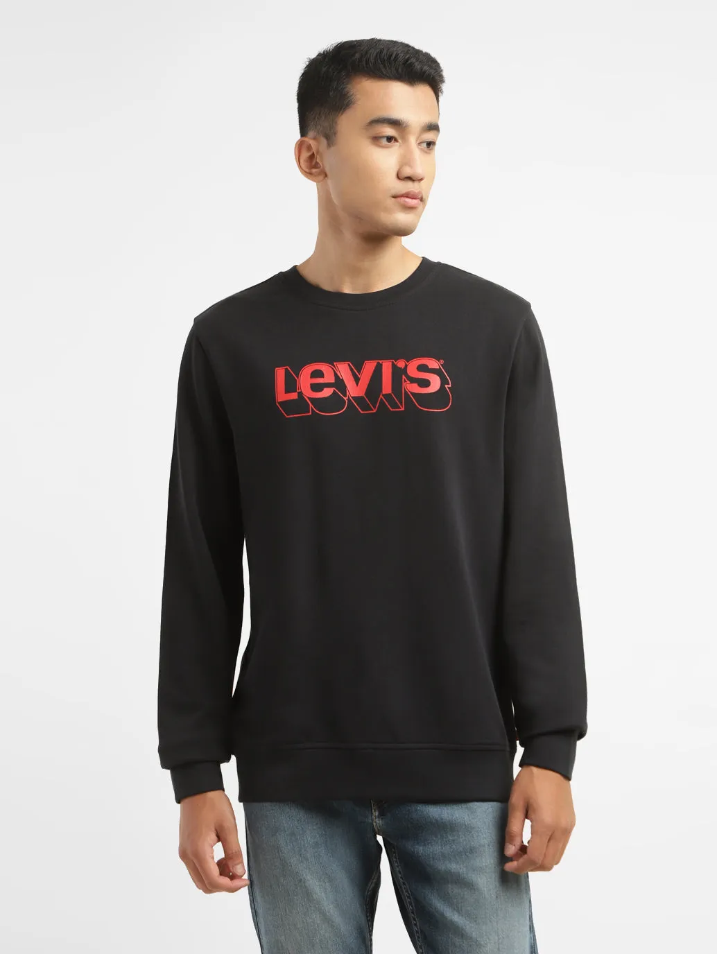 Men's Alphanumeric Black Crew Neck Sweatshirt Lightweight Midlayer Option