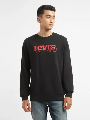 Men's Alphanumeric Black Crew Neck Sweatshirt Lightweight Midlayer Option