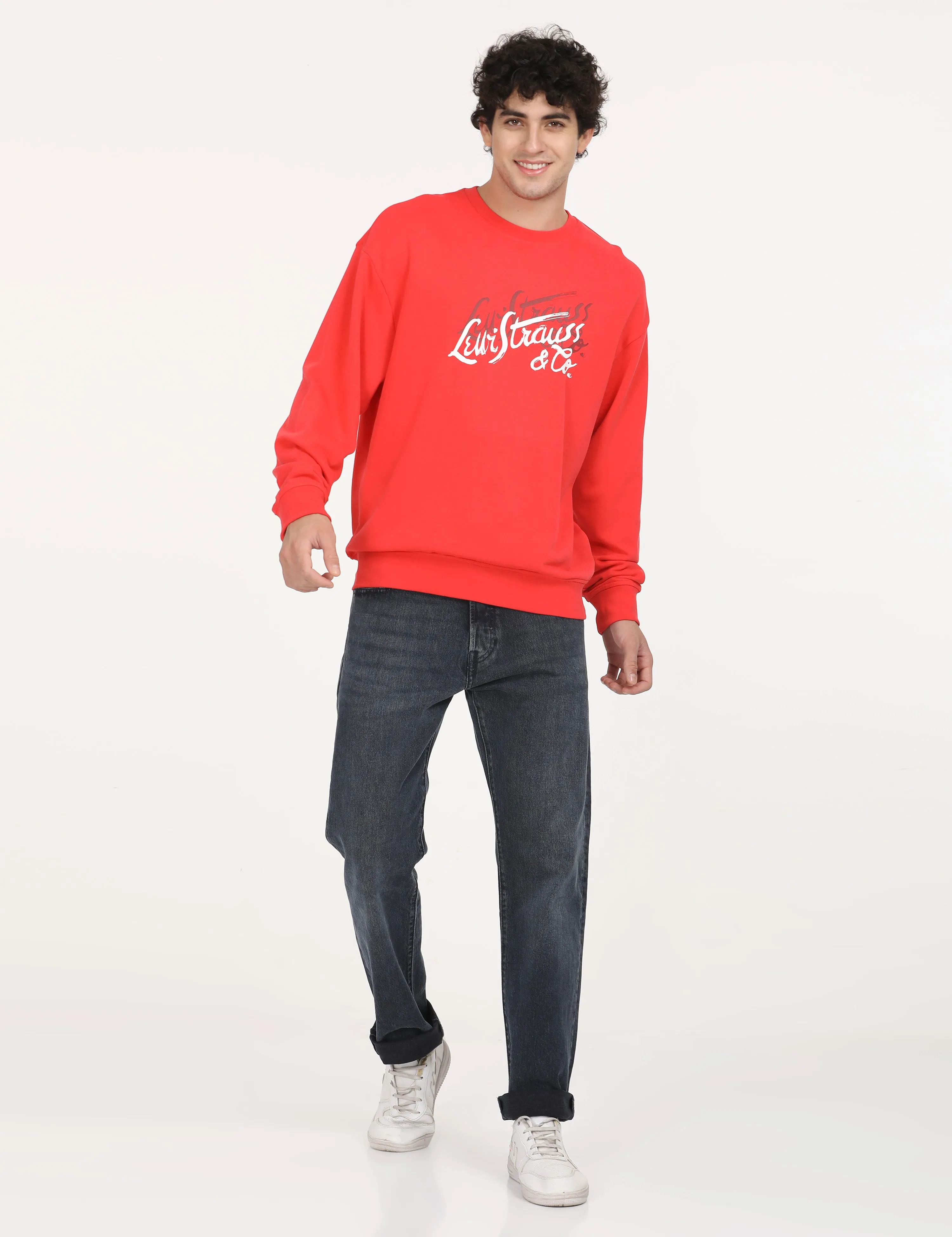 Casual Fashion Fashion Statement Men's Solid Red Crew Neck Sweatshirt
