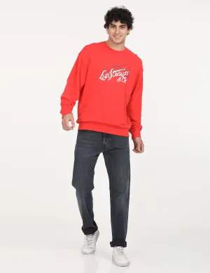 Men's Solid Red Crew Neck Sweatshirt City Streets