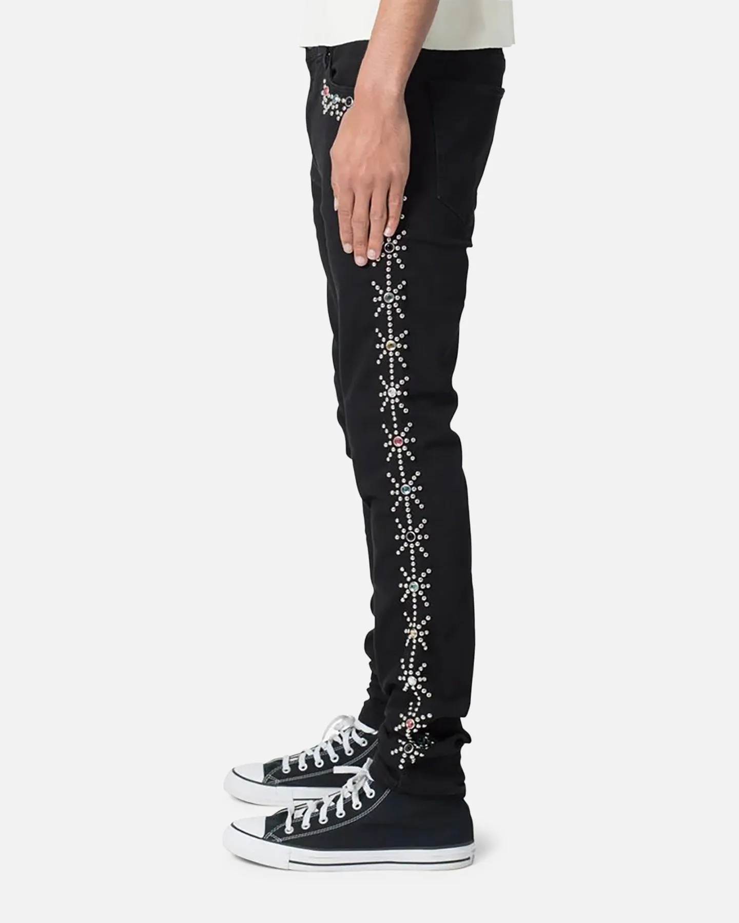 Smooth Breathable MNML X620 Studded Skinny Denim Jean Black
