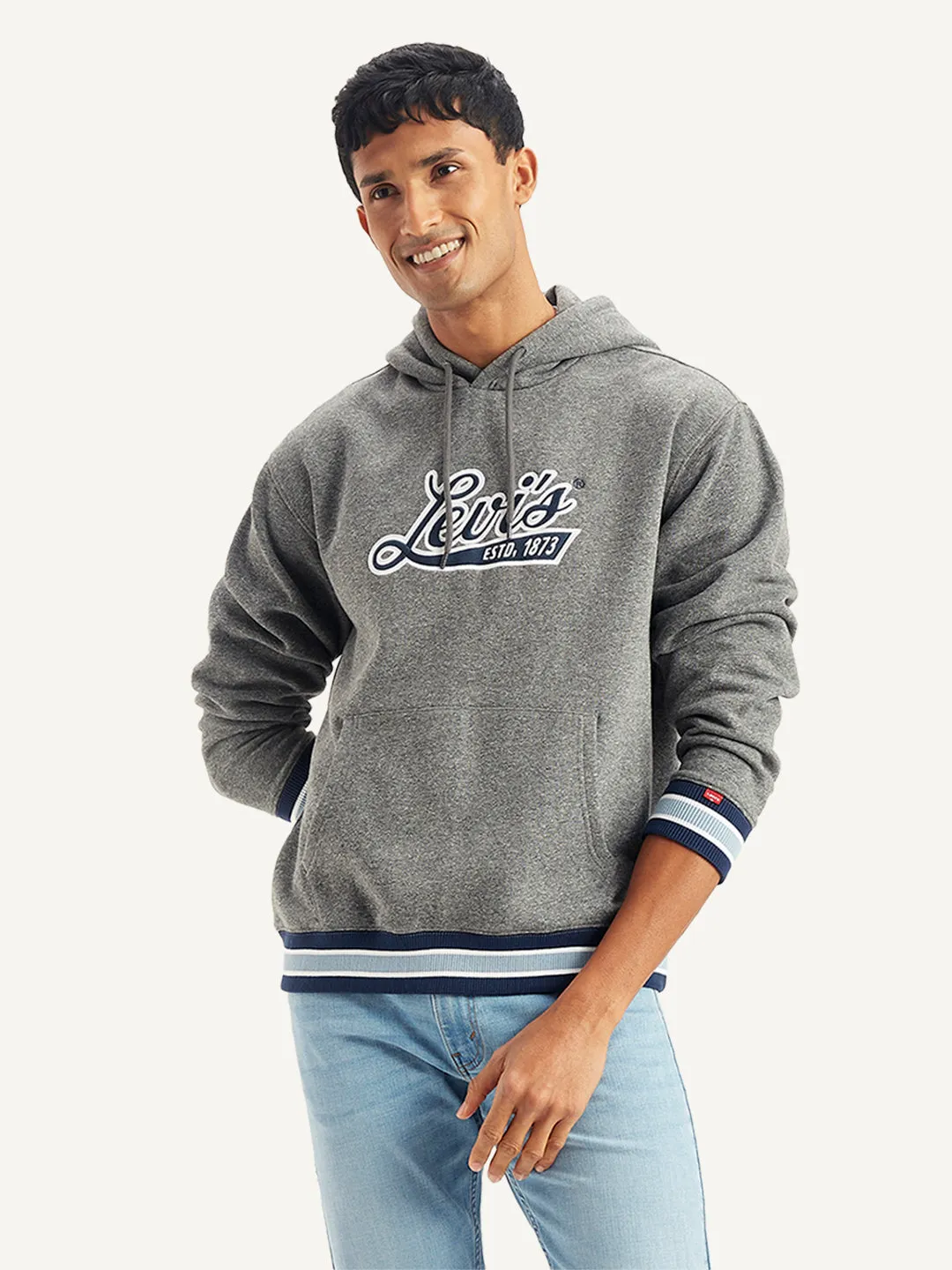Potoroo like Pastel color Men's Brand Logo Grey Hooded Sweatshirt